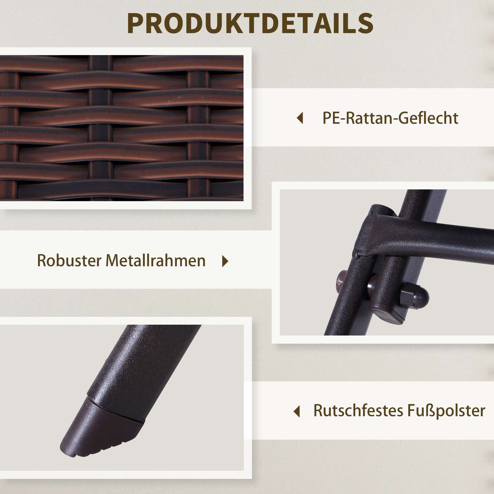 Polyrattan Bistroset für 2 Personen Sitzgruppe Rattan Gartenmöbel Set Garnitur Braun