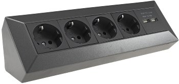 4-fach Steckdosenblock+2x USB, anthrazit, 250V~/ 16A, Aufbaumontage, USB 3,1A