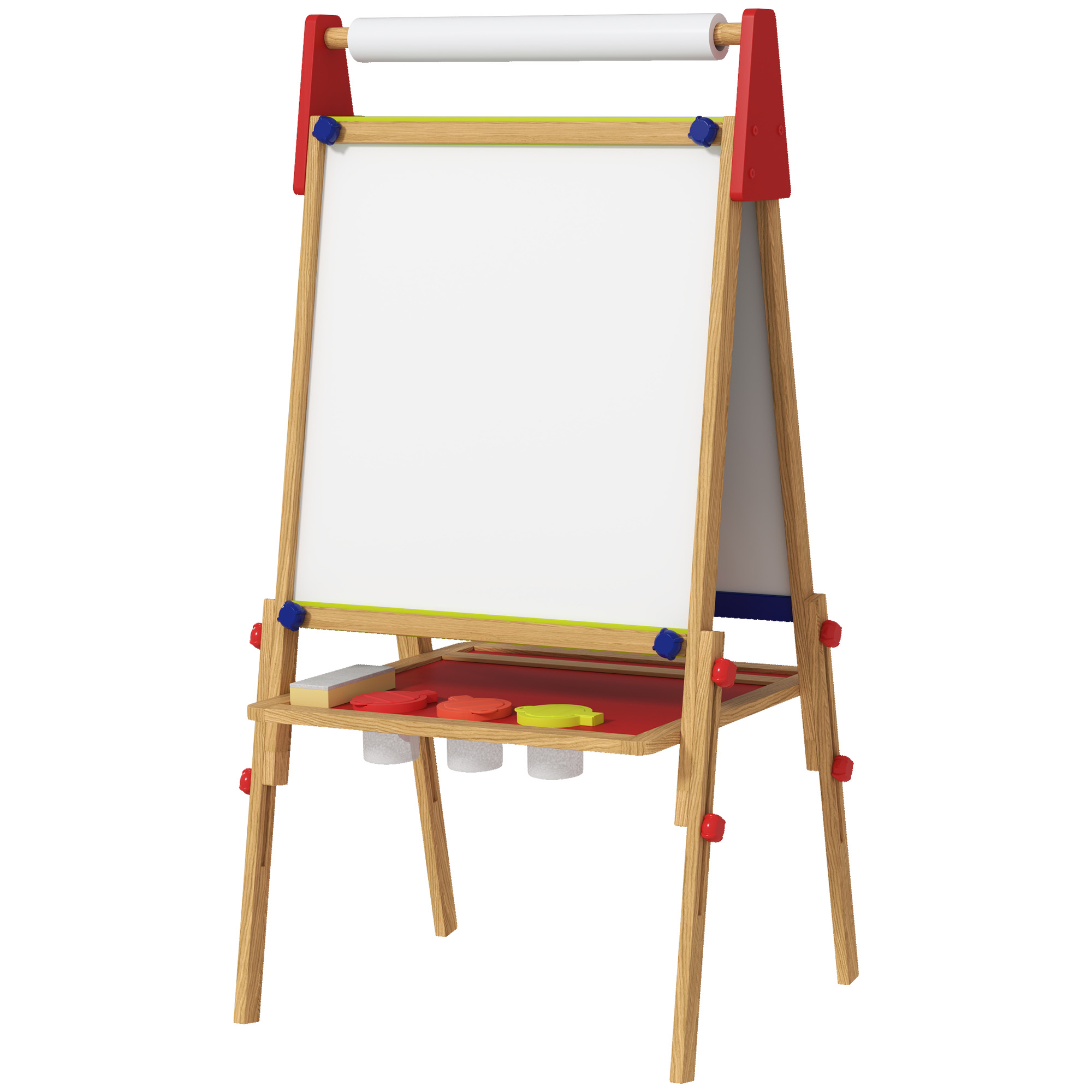 3-in-1 Kindermalstaffelei, Kreidetafel, Whiteboard, Papierrolle, inklusive Zubehör, Kiefernholz, verstellbar