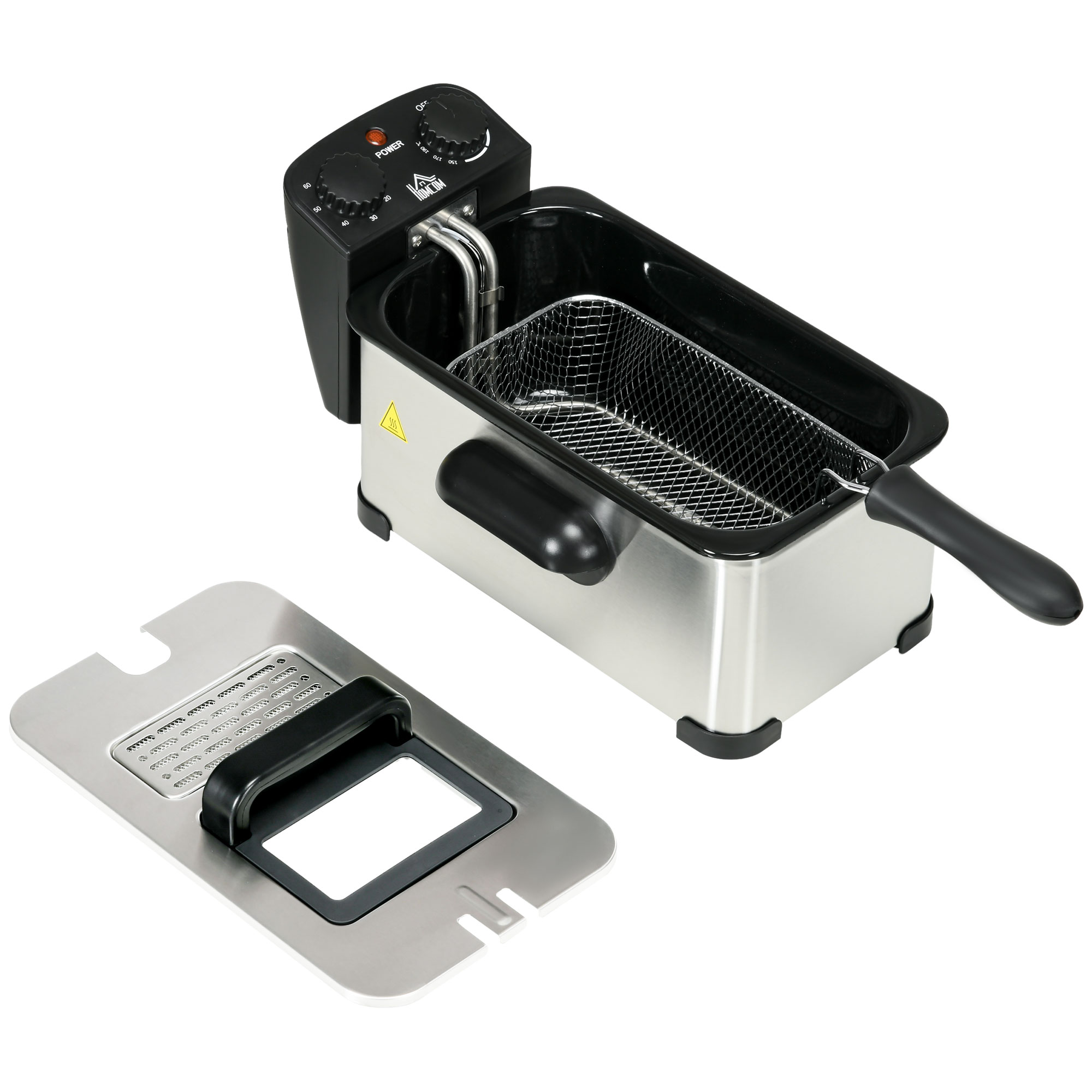 Fritteuse, 3 Liter, 2,000W Leistung, Klarsichtdeckel, kühler Griff, Schwarz
