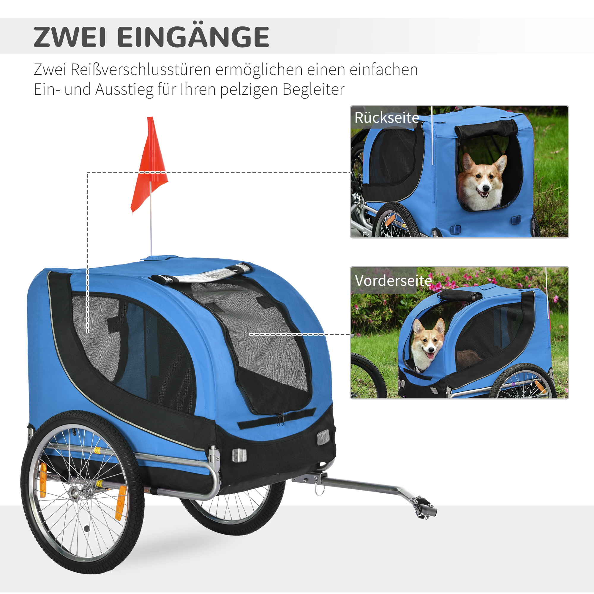 Fahrradanhänger bis 20kg Universalkupplung Sicherheitsanker Reflektor Stahl Blau+Schwarz