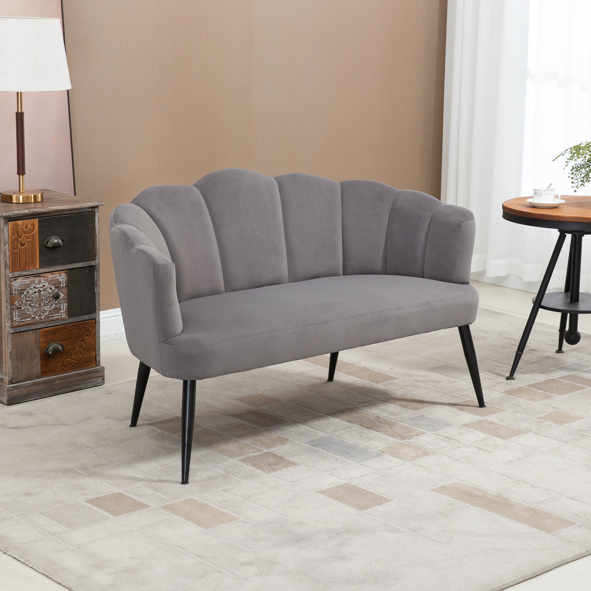 2-Sitzer-Sofa, Doppelsofa, Zweisitzer Loungesessel im Modern-Design, bis 160 kg belastbar, 132 x 66 x 80 cm, Grau