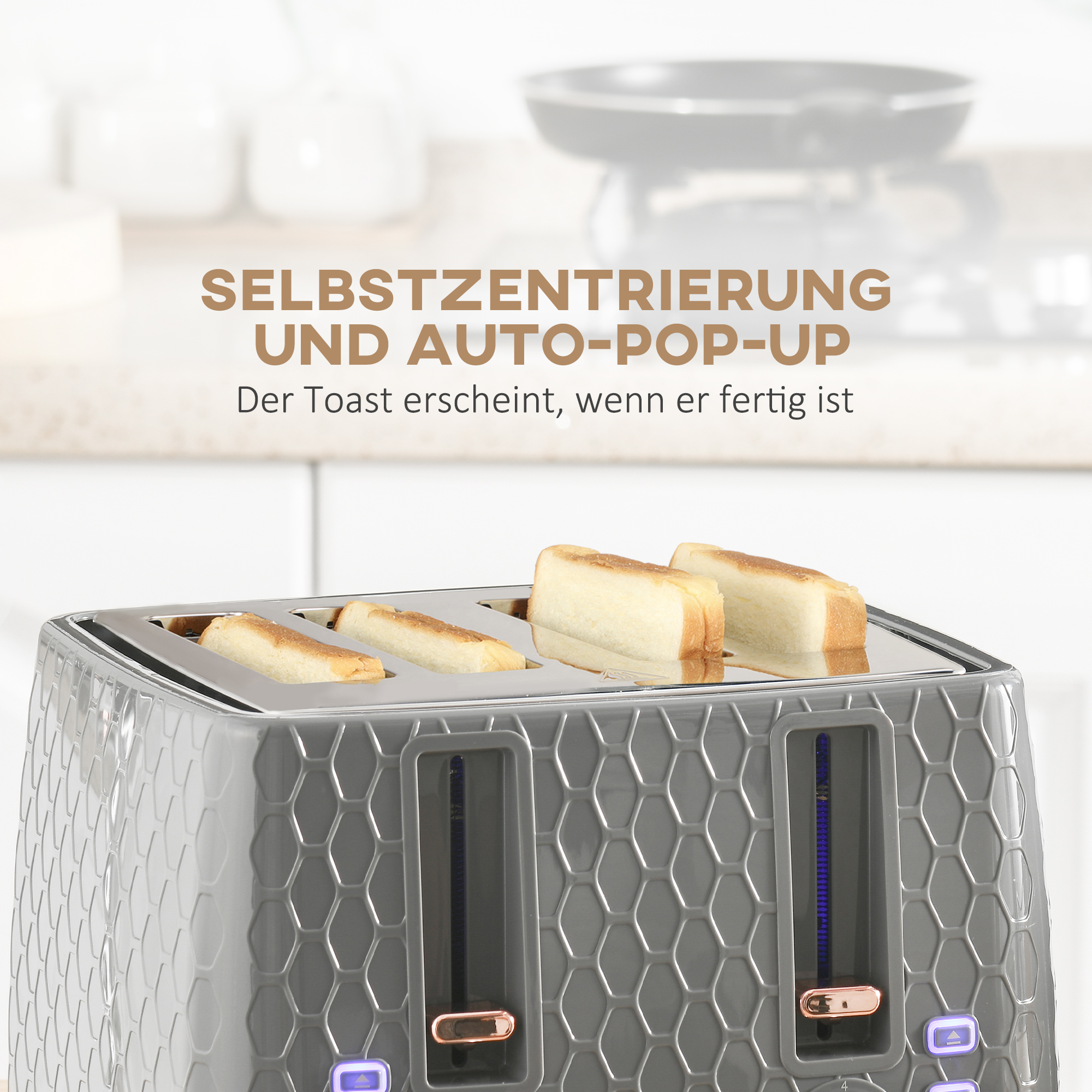2-in-1 Küchenset, Toaster und Wasserkocher, mehrere Optionen, 1,7 L, 4 Toastscheiben gleichzeitig, Kunststoff, Grau