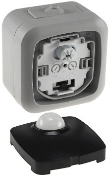 Feuchtraum PIR Bewegungsmelder, IP54, 250V~, 2-500W, inkl. AP-Rahmen, grau