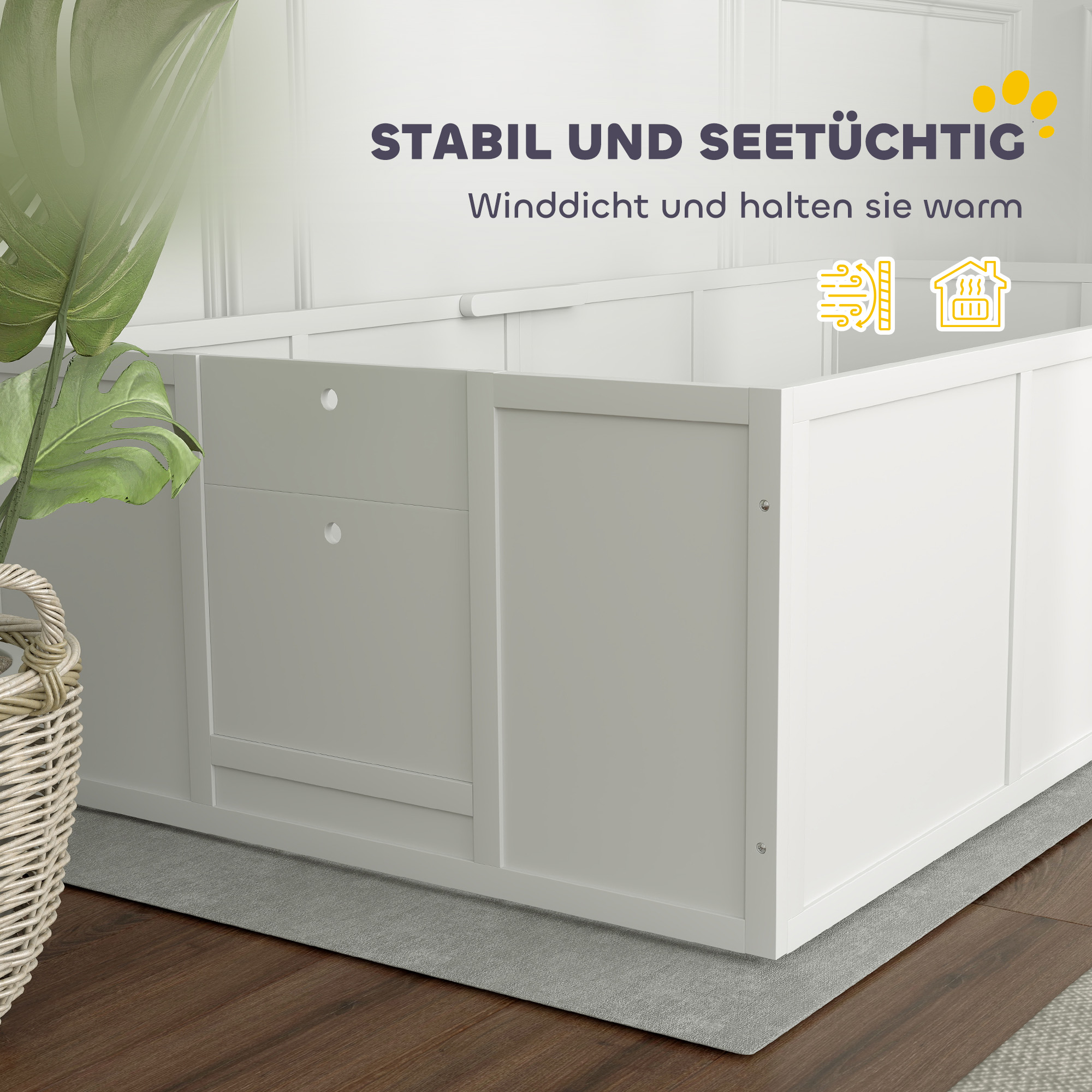 Hunde-Wurfbox für Hunde und Welpen, mit verstellbaren Eingängen, für große und kleine Hunde, 196 x 96 x 48 cm, Weiß