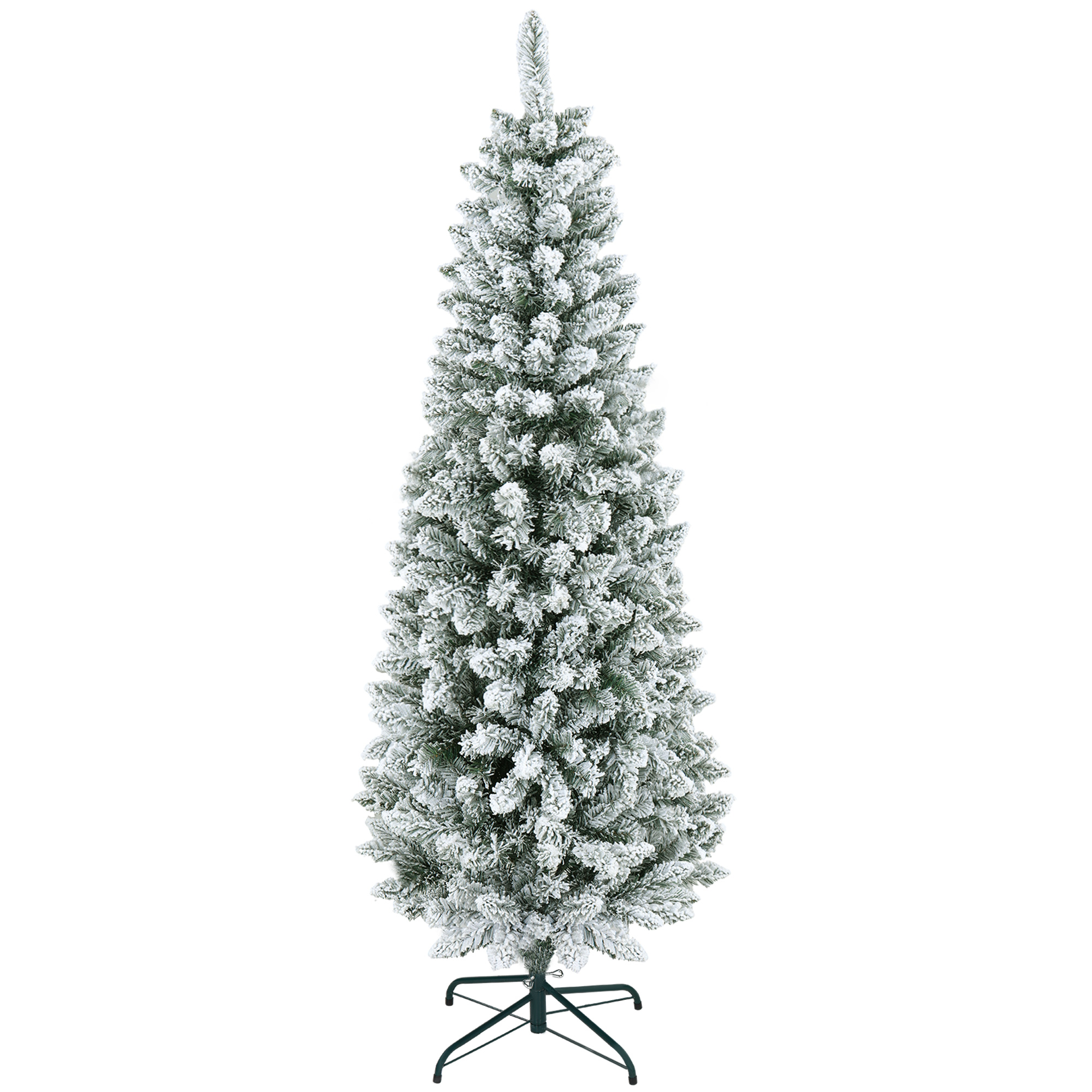 Weihnachtsbaum, schlanke Form, Kunstschnee, dreiteilig, flammhemmend, Metallfuß, 183 cm, Grün