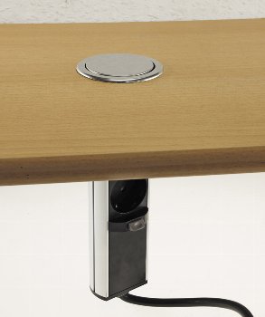 Schreibtisch-Einbausteckdose, rund Mini, versenkbar, Edelstahl, 3x Steckd,USB A+C