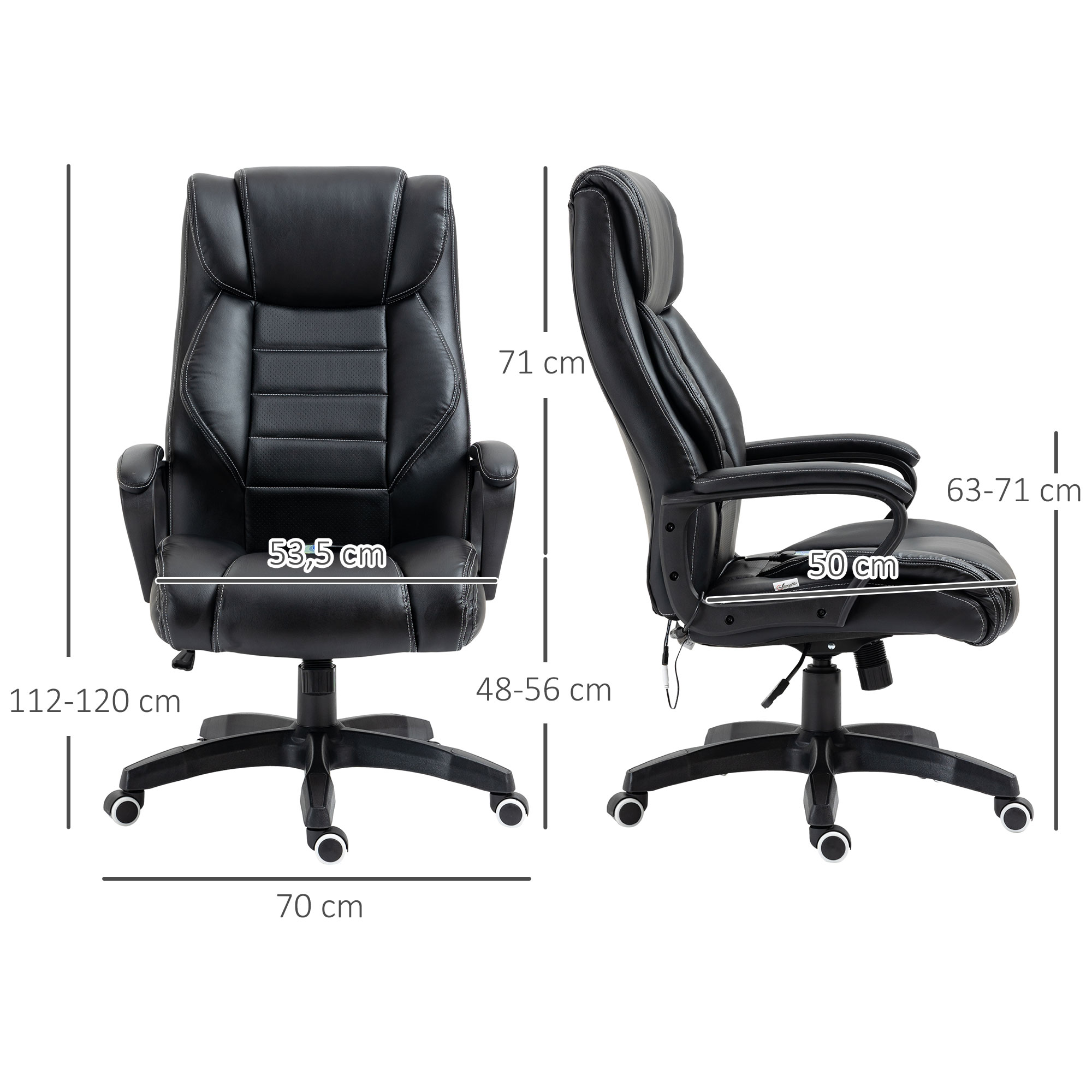 Bürostuhl mit Massage höhenverstellbarer Chefsessel ergonomischer Drehstuhl Gamingstuhl Computerstuhl Massage Sessel 6 Vibrationspunkte Leinen-Gefühl einstellbar Schwarz 66 x 78 x 112-120 cm