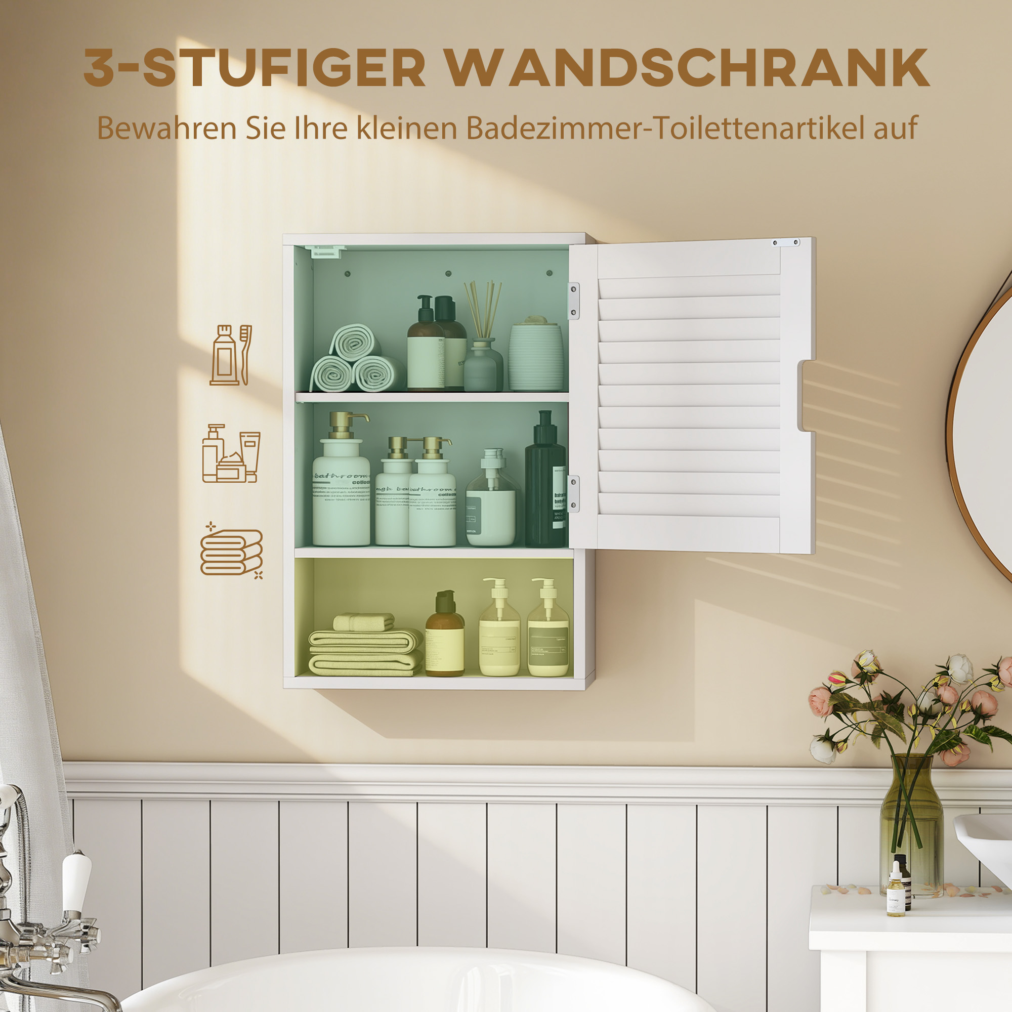 Badezimmerschrank Hängeschrank Wandschrank Badschrank mit 1 Tür, verstellbaren Ablagen 40 x 20 x 60 cm Weiß