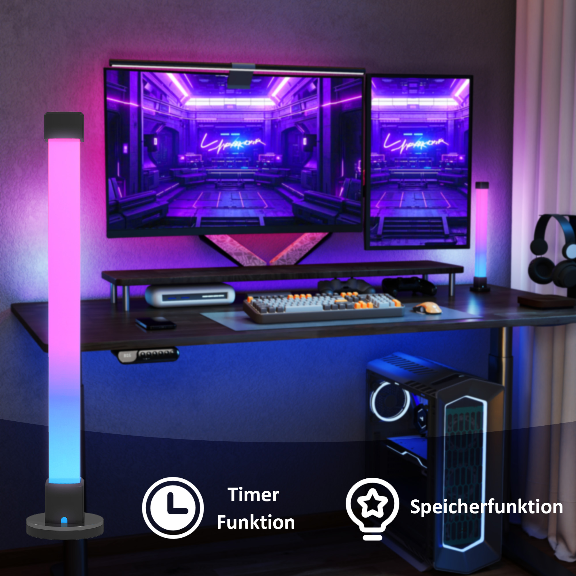 2er-Set LED-Lampe, Tischlampe mit App- und Fernsteuerung, Musik-Synchronisation, Farb-Modi, Timer, Weiß