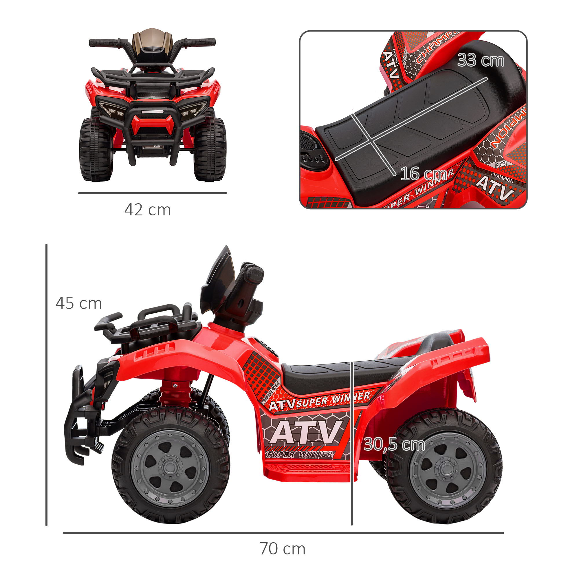 Kinder Quad Elektro 6V Kinderquad mit Vorwärtsfunktion, Musik, Elektro-Quad für Kinder 1,5-3 Jahre Rot