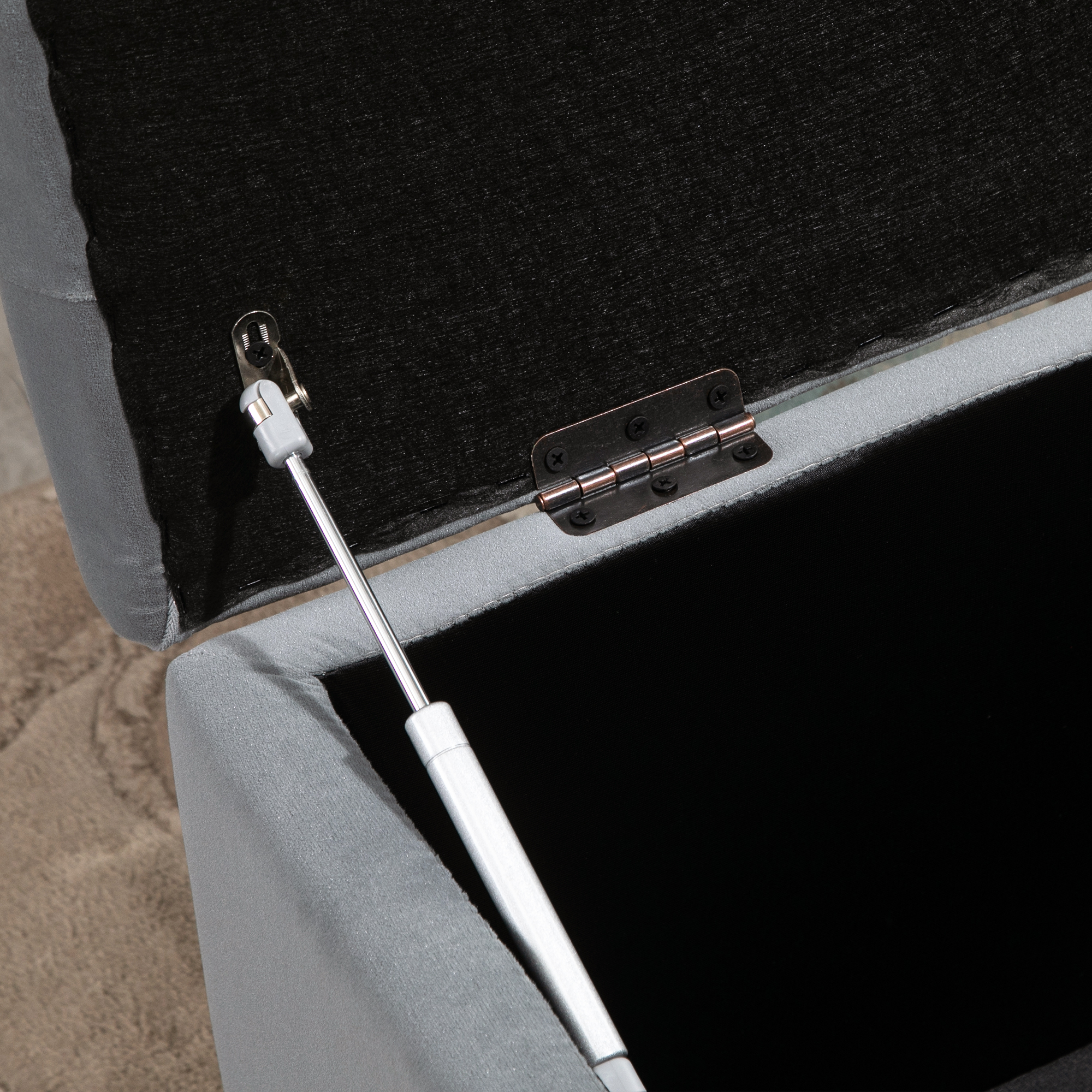 3-teiliges Set mit Stauraum, 2 x Sitzhocker, Polster-Sitztruhe, Fußhocker, Aufbewahrungsbox, Fußablage, belastbar bis 130 kg, Mikrofaserstoff, Schaumstoff, 75 x 40 x 42 cm, Hellgrau