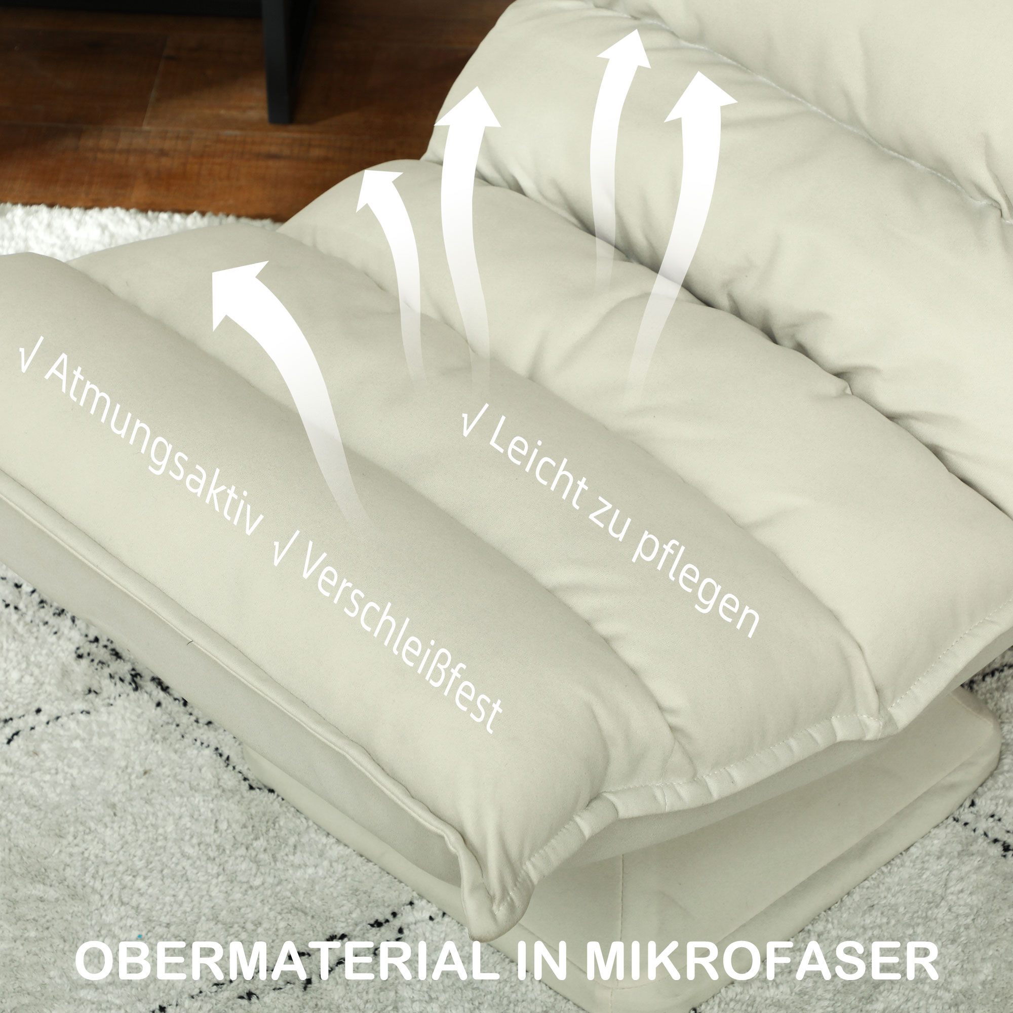Relaxsessel, Sitzsack, verstellbare Rückenlehne, Lederoptik, 62x70x95cm, Beige