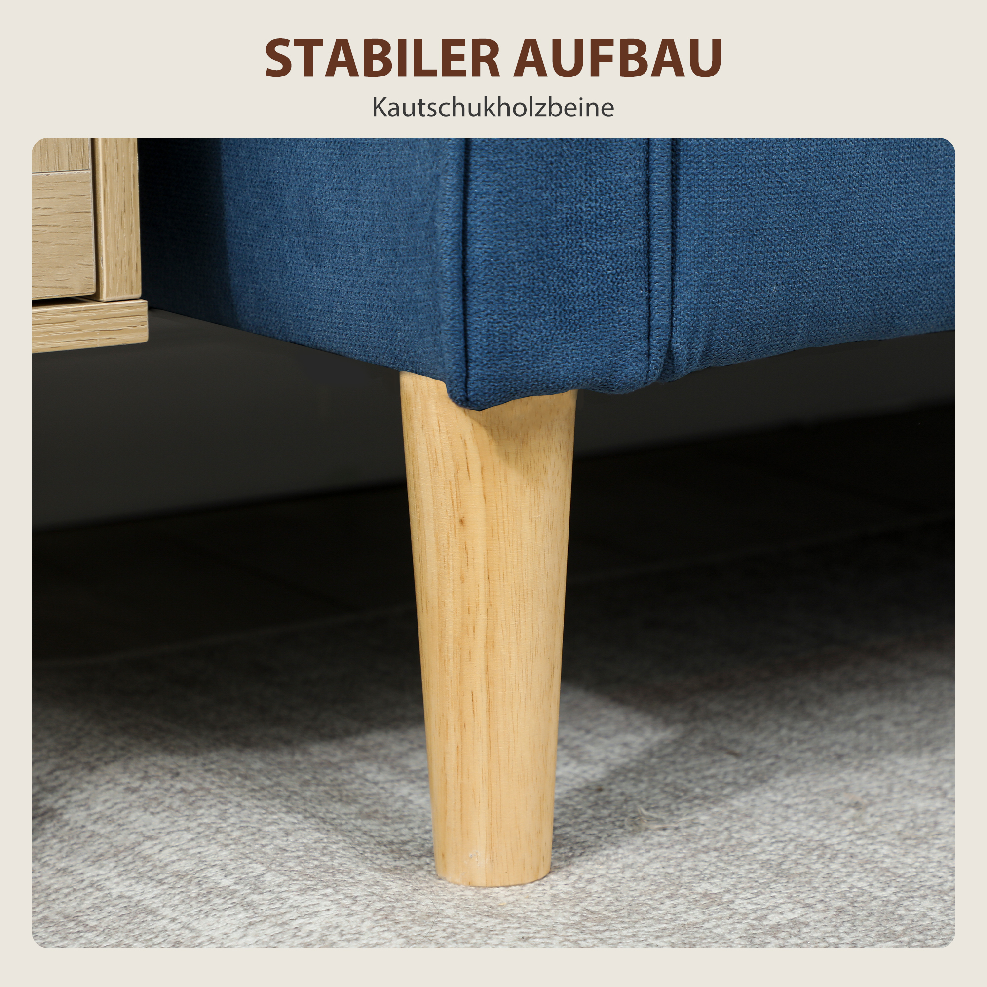 Zweisitzer-Sofa mit Stauraum, Knopfheftung, Kissen, Kautschukbaumholz, 117x62x78cm, Blau