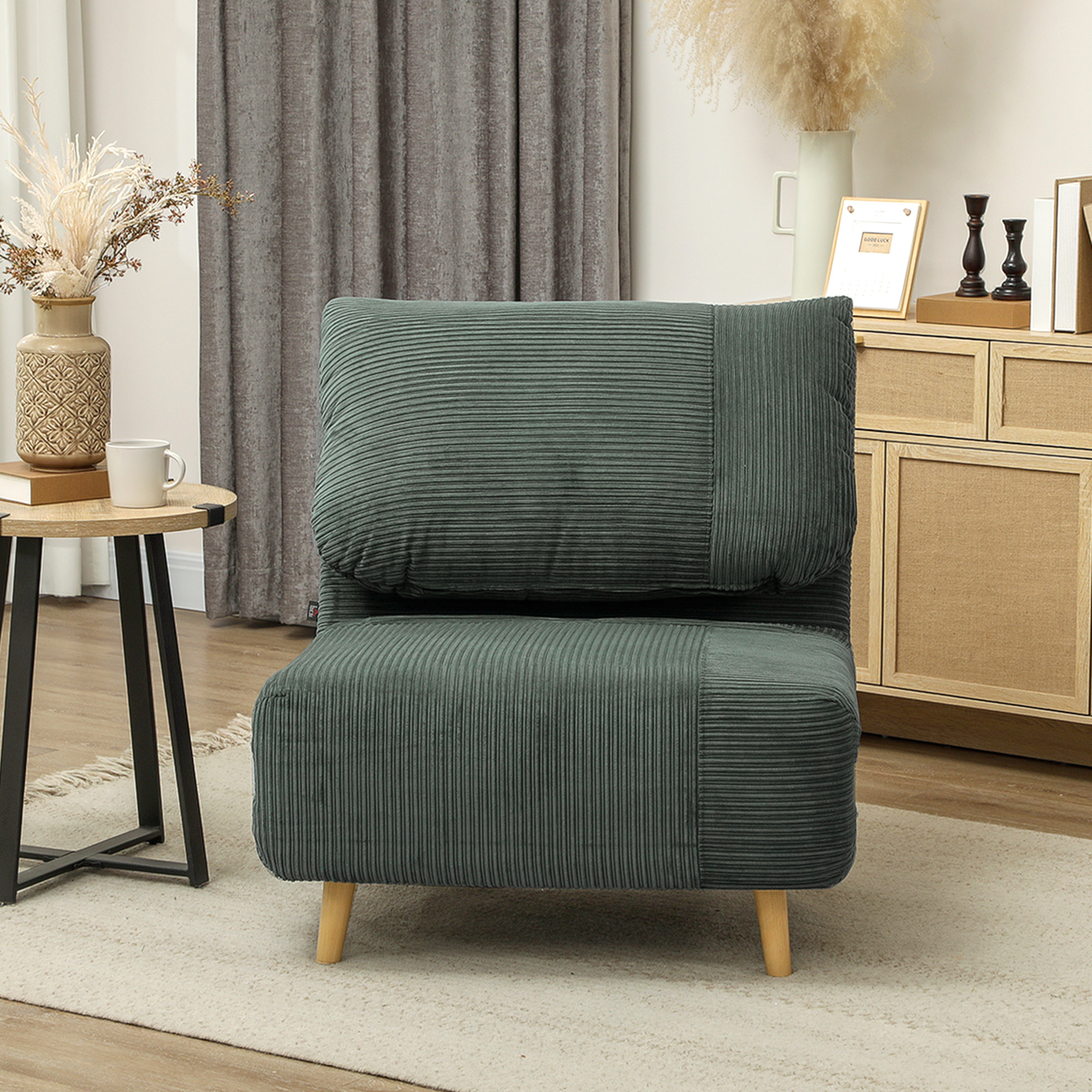 2-in-1 Schlafsessel Gästebett, verstellbare  Kopfstütze Cord-Optik 82 cm x 8 cm x 83 cm Grün