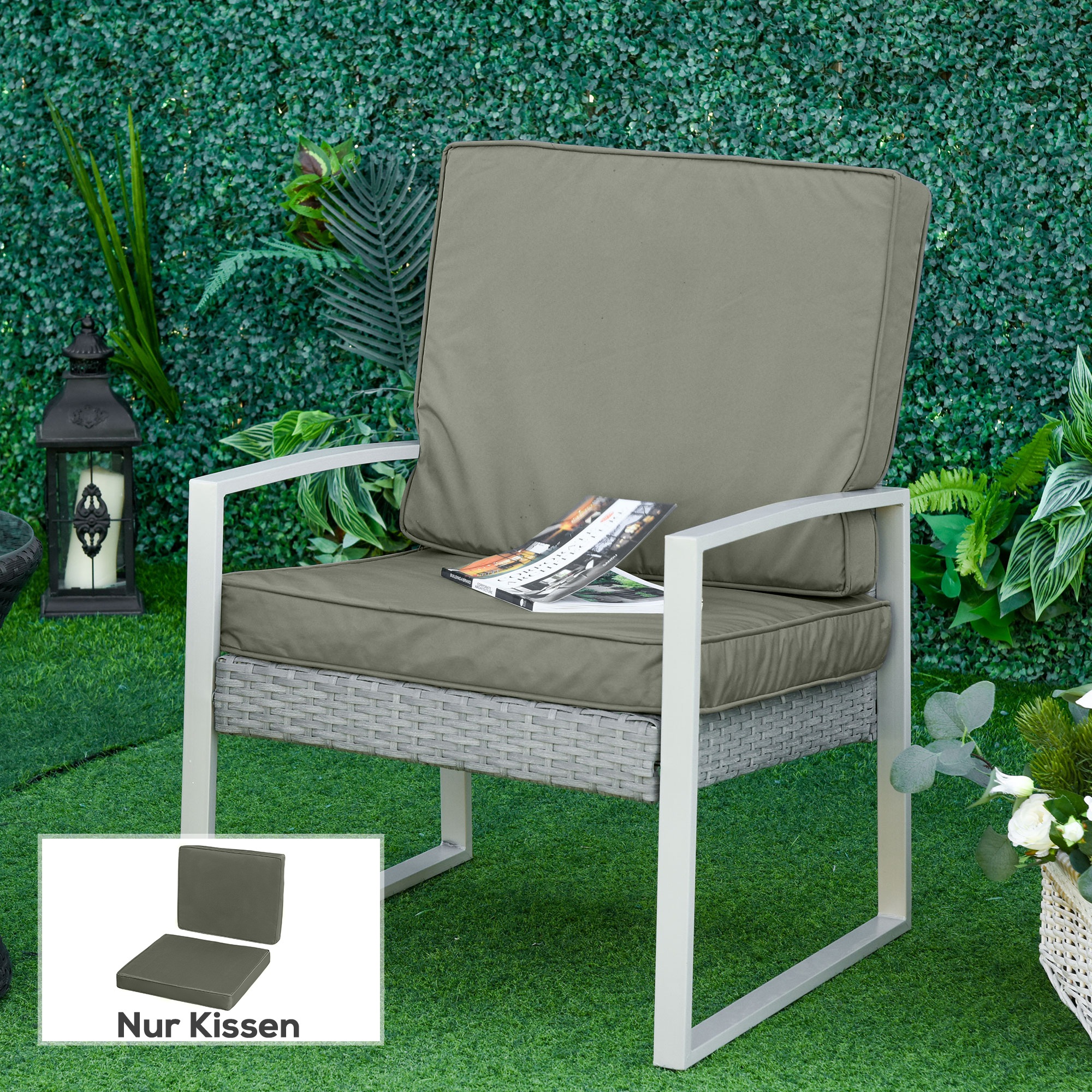 2er-Set Sitzkissen, 56 x 52 cm Stuhlkissen mit Reißverschluss, Stoffbezug, 7cm dick Polsterauflage, waschbar Dunkelgrau