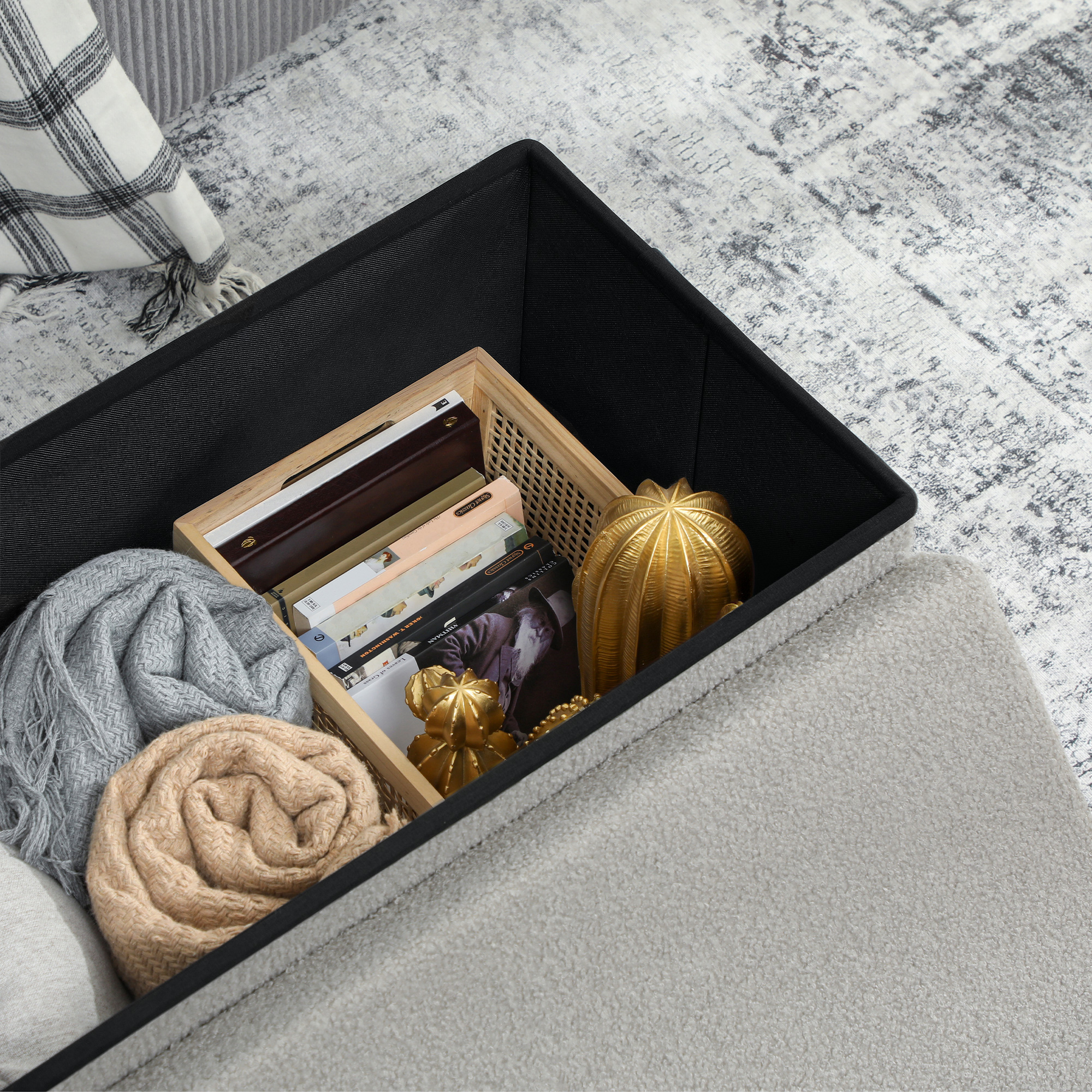 Aufbewahrungshocker, Polsterbank mit Stauraum und Deckel für Wohnzimmer, Schlafzimmer, Flur, Hellgrau