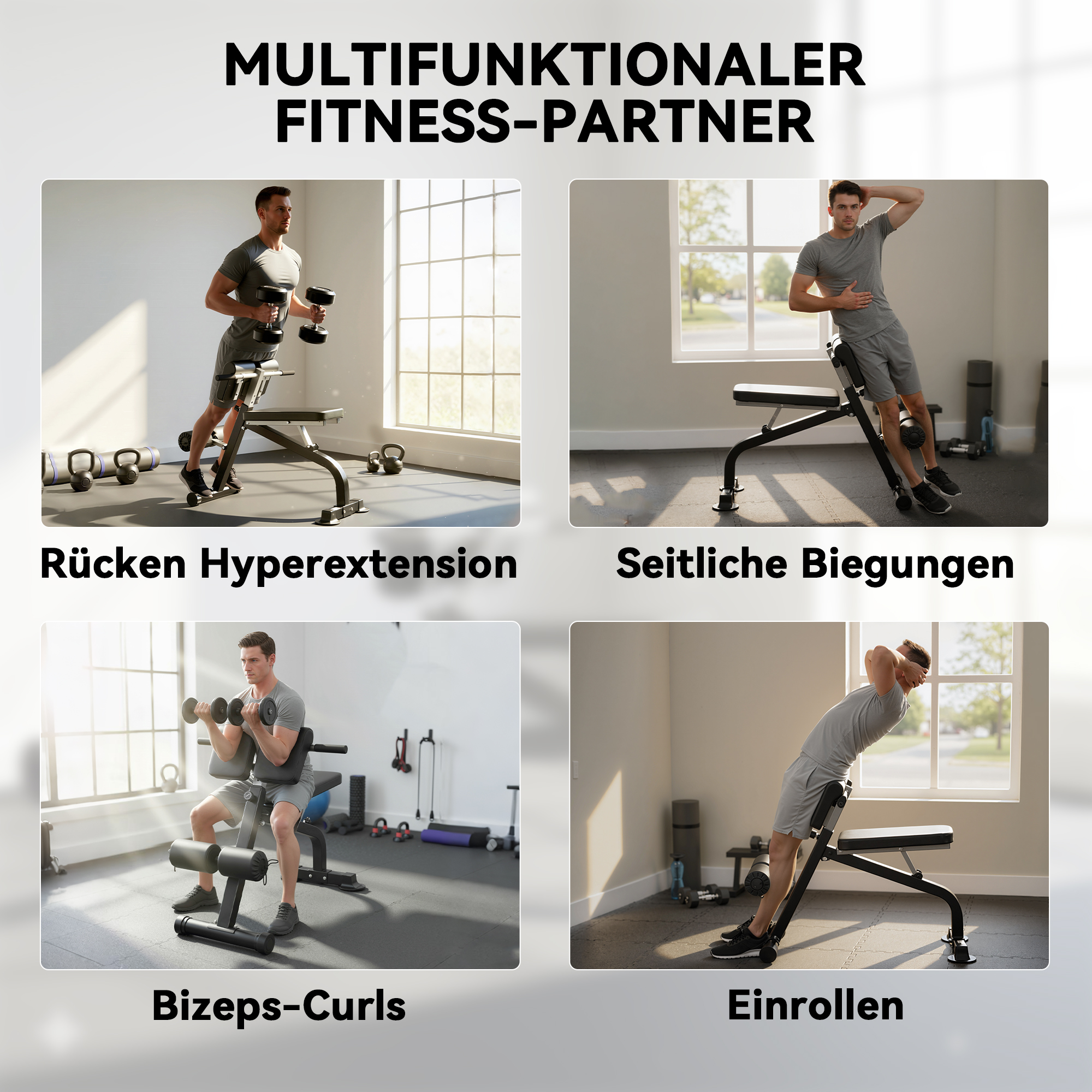 Trainingsbank, Hantelbank, Fitnessbank, Stahlrahmen, Schwarz