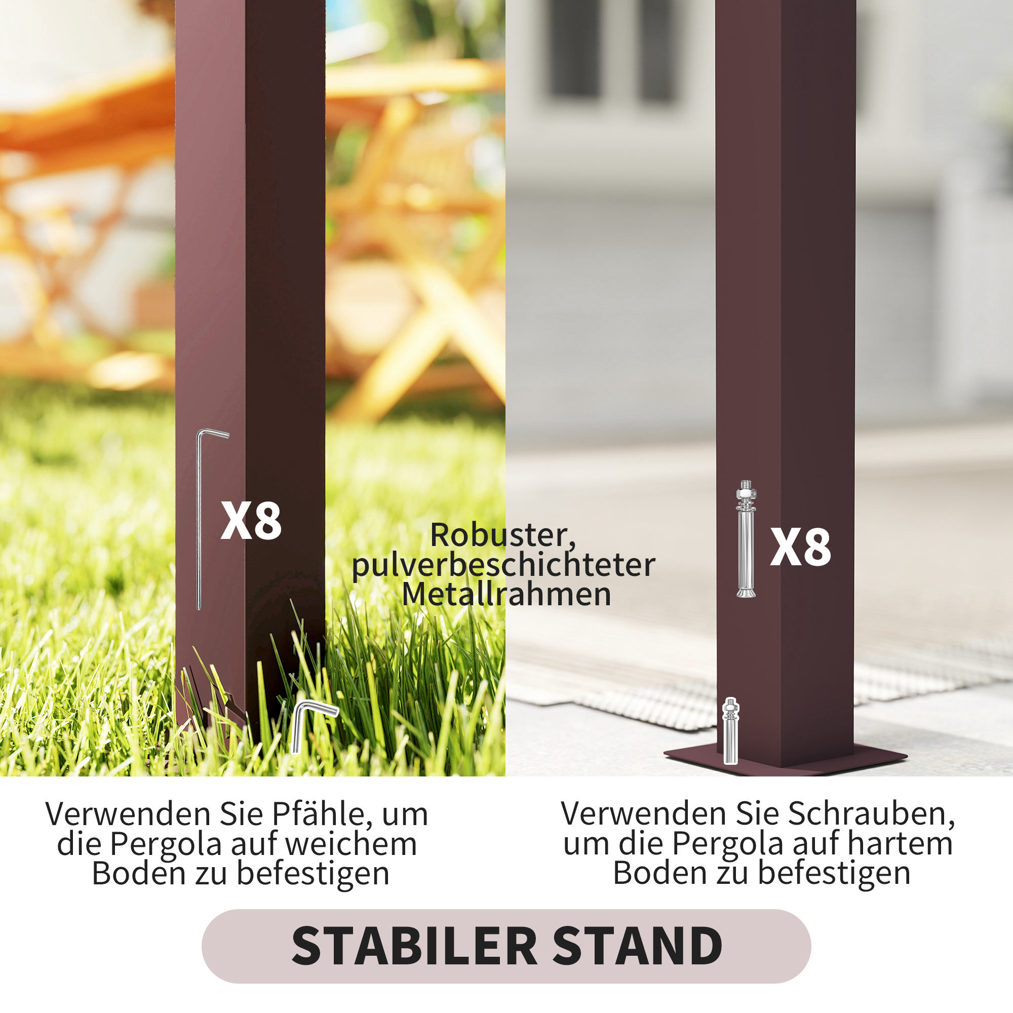 Pergola Pavillon 3x2,5m UV 30+Stabil winterfest Sonnenschutz mit verstellbar Schiebedach Dunkelbraun