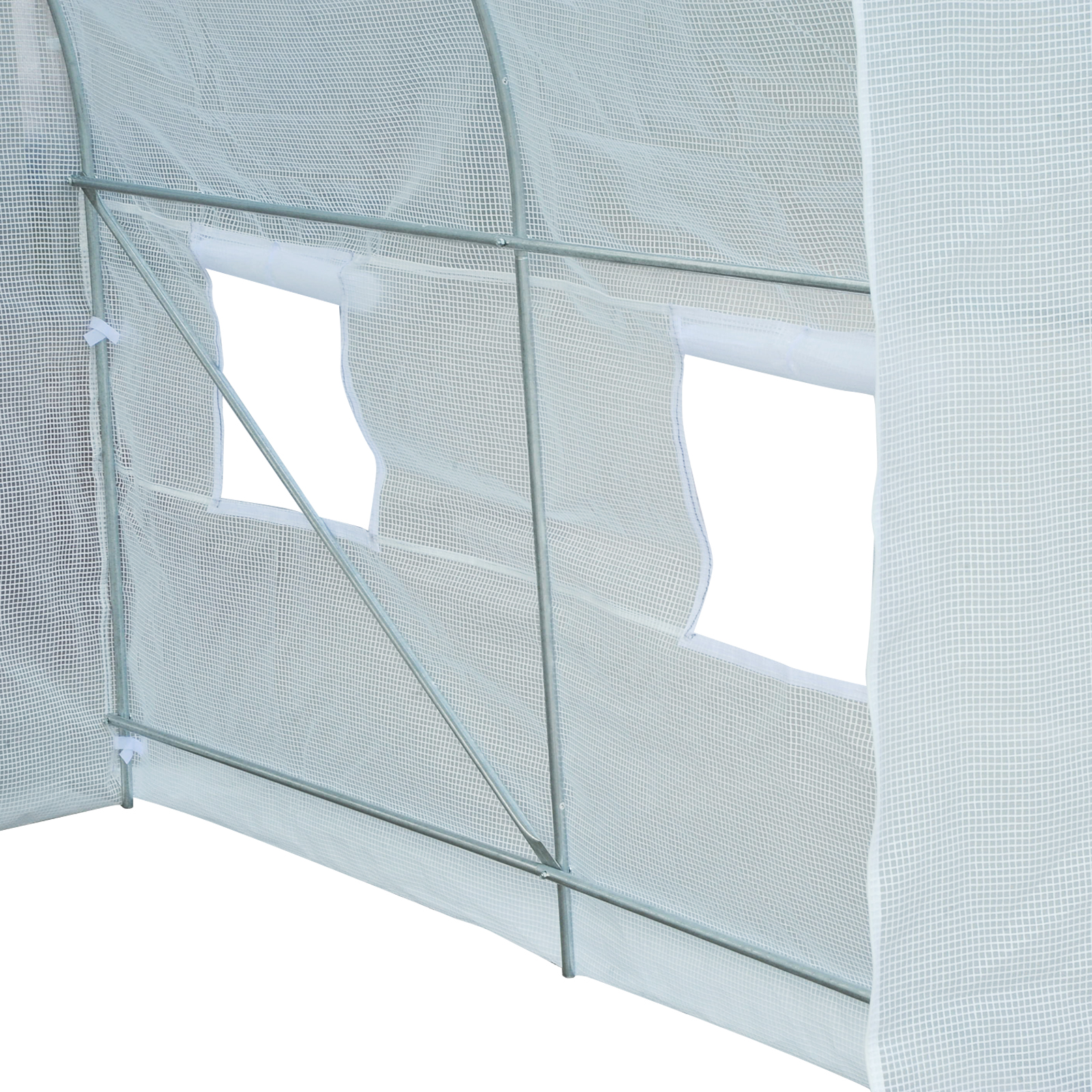 Gewächshaus 245x200x200cm Foliengewächshaus Tomatenhaus mit Tür, Fenster, Folientunnel aus verzinktem Stahl, Pflanztunnel, Treibhaus inkl. Erdanker Seilen, Gartentunnel, Weiß