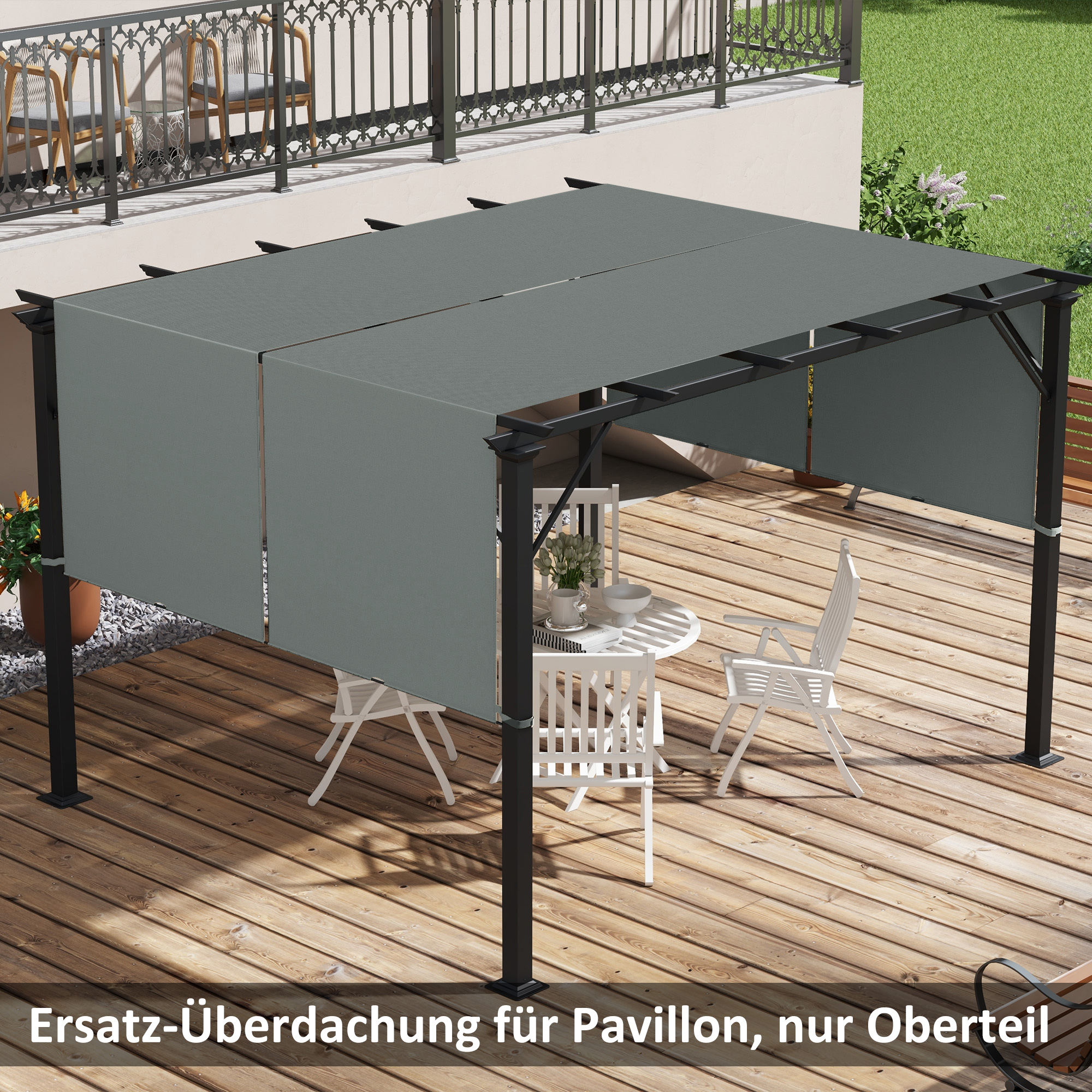 Ersatzdach für Pergola mit UV-Schutz, Sonnensegel für Terrassenüberdachung für 3 x 3 m Pavillon, Dunkelgrau