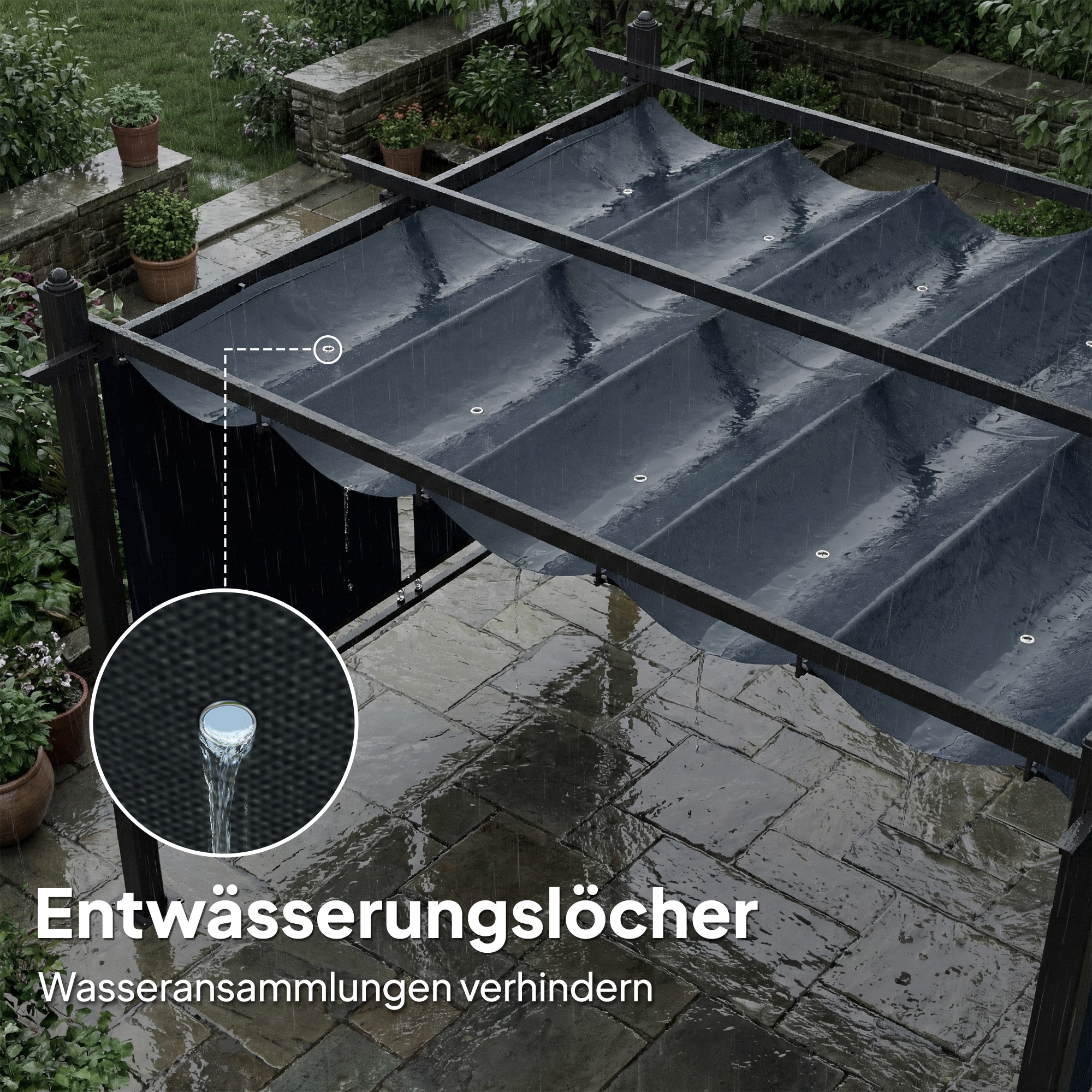 Pergola 3 x 4 m Terrassenüberdachung mit Schiebedach, automatisch einziehbaren Rollos, UV50+ Aluminiumrahmen