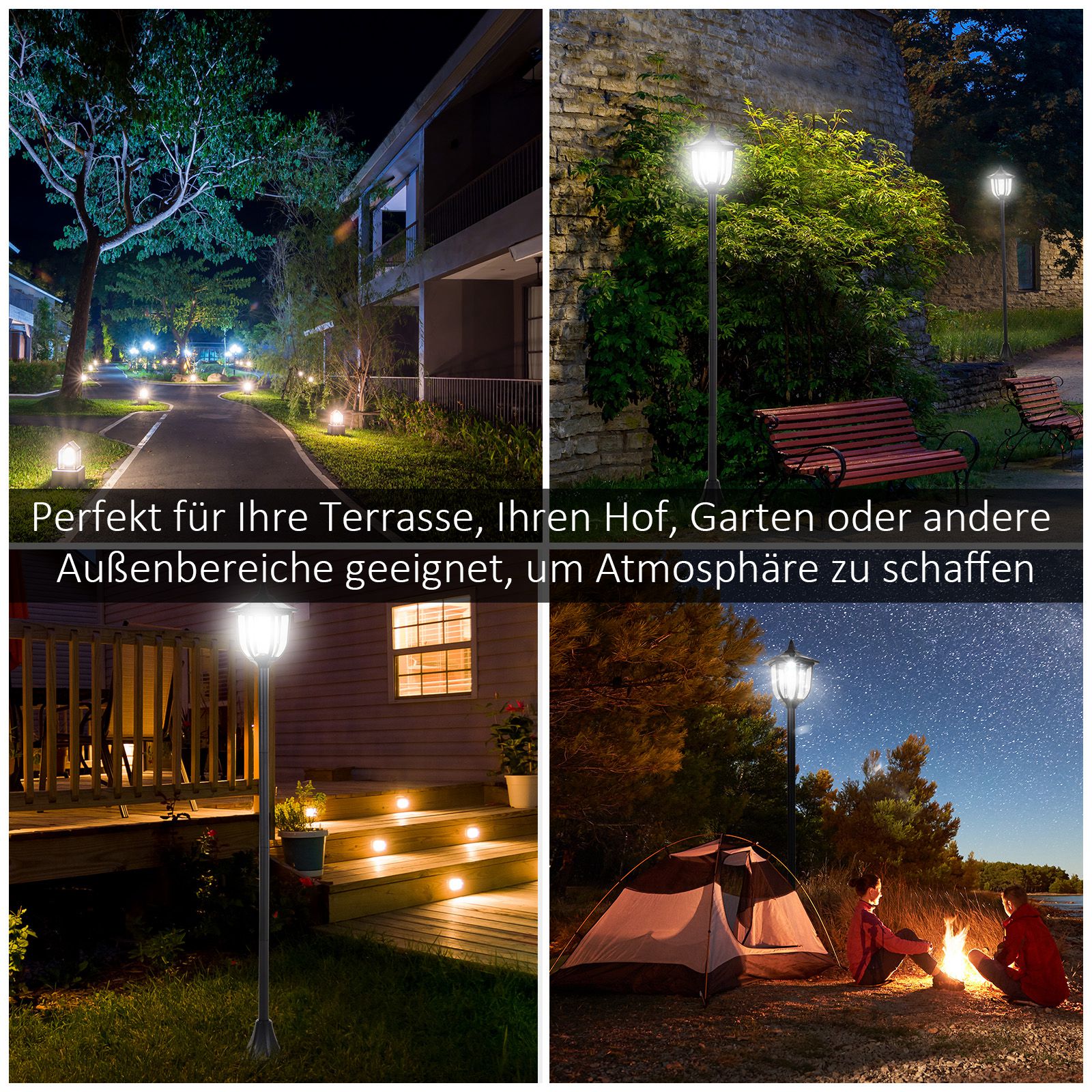 Solar LED Gartenlaterne, Laterne aus Kunststoff, Außenleuchte für Innen und Außen 177 cm hoch, Gartenleuchte, 30/60 Lumen, für Garten Balkon Deko Schwarz