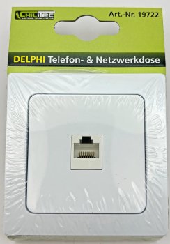 DELPHI RJ45 Dose für ISDN & Cat.5, inkl. Rahmen, UP, weiß