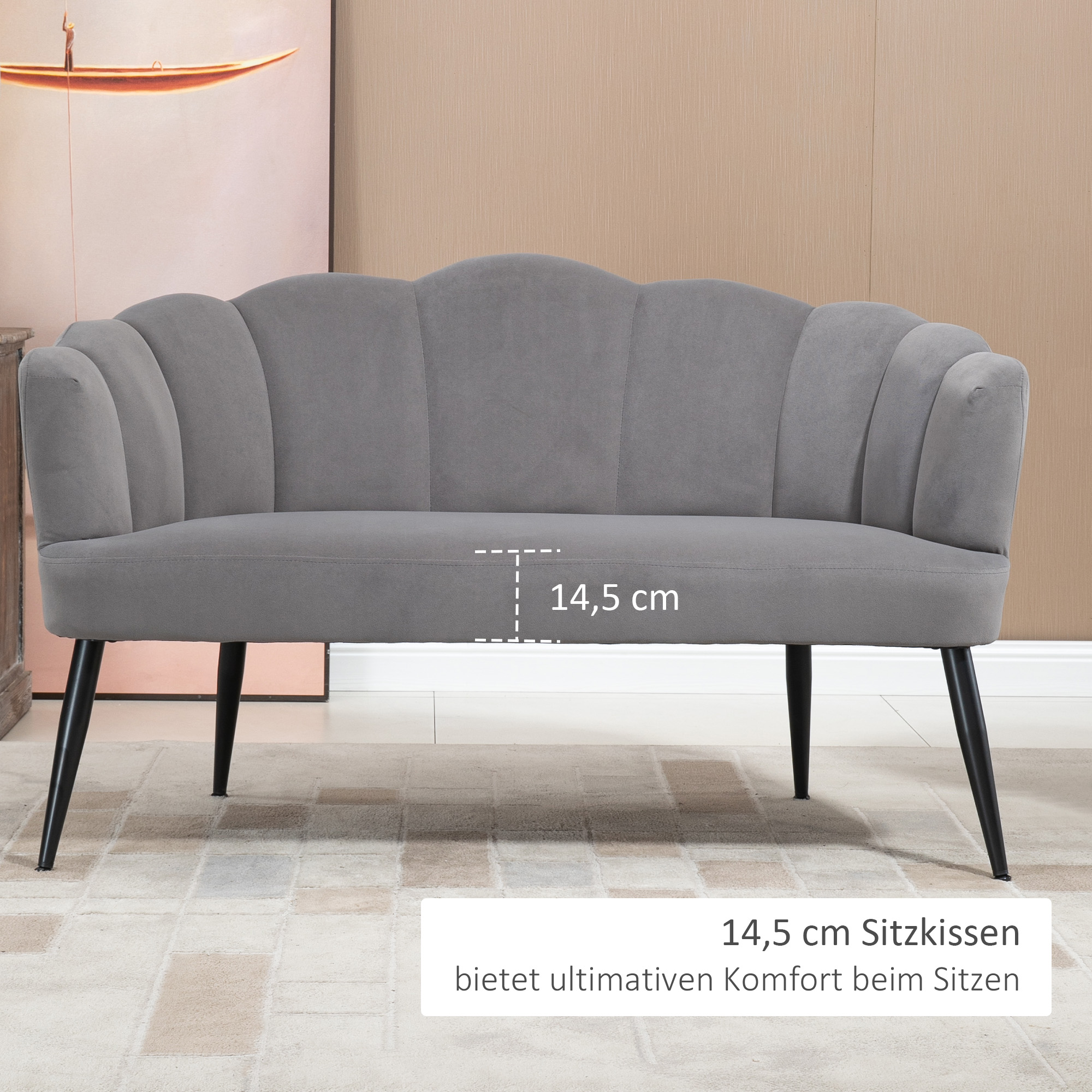 2-Sitzer-Sofa, Doppelsofa, Zweisitzer Loungesessel im Modern-Design, bis 160 kg belastbar, 132 x 66 x 80 cm, Grau