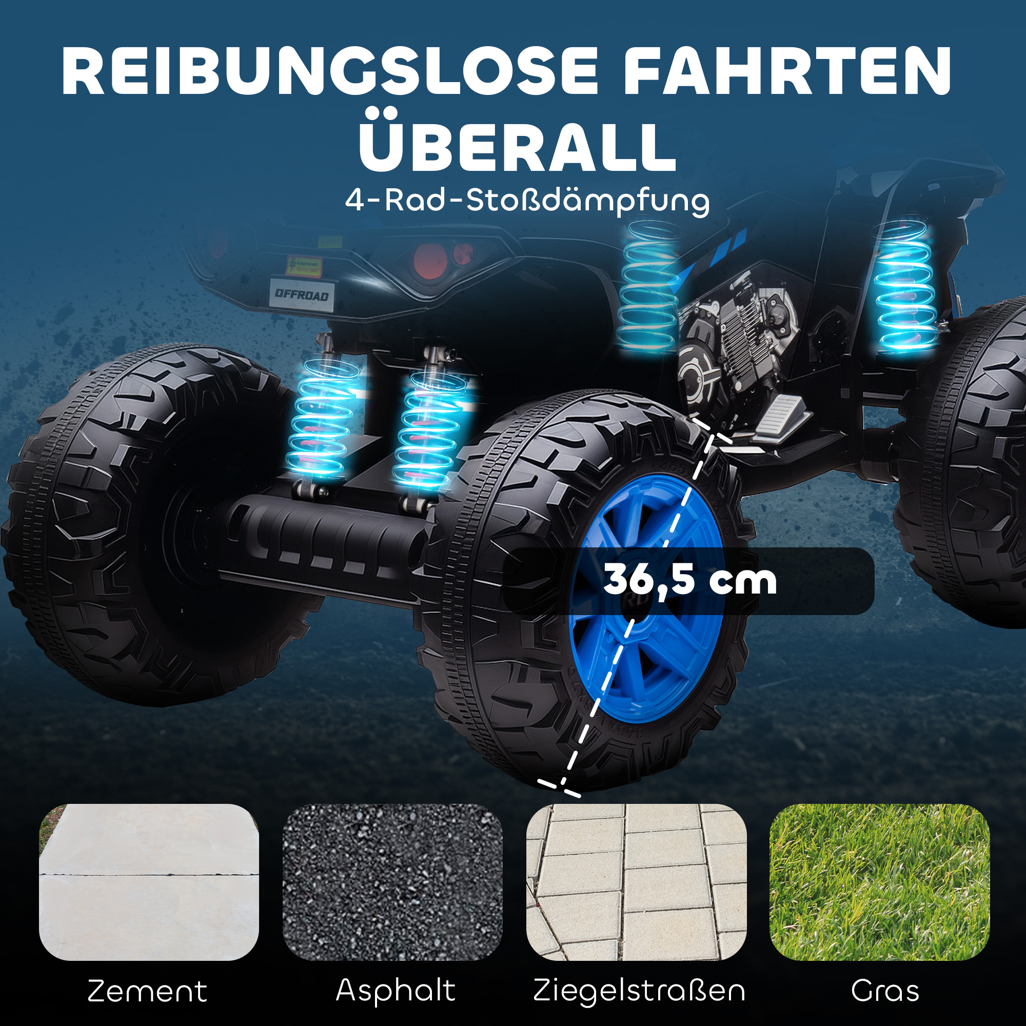 Kinder-Elektro-Quad, 24V Elektro-Fahrzeug mit 4 Rädern, Scheinwerfer, USB-Anschluss, MP3-Funktion, 6,5 km/h, 3-8 Jahre