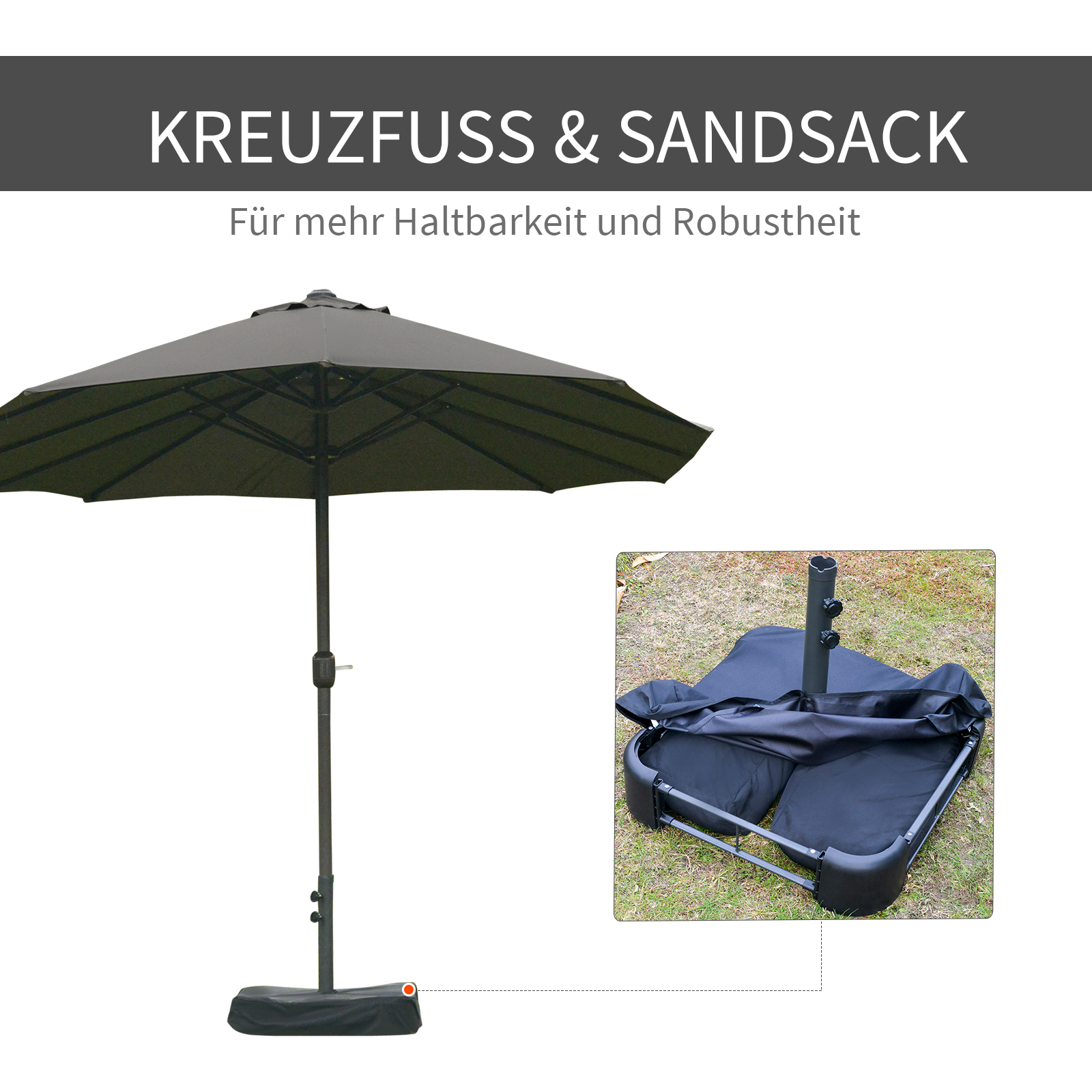 Sonnenschirm Gartenschirm Marktschirm Doppelsonnenschirm Terrassenschirm mit Schirmständer Handkurbel Dunkelgrau Oval 460 x 270 x 240 cm