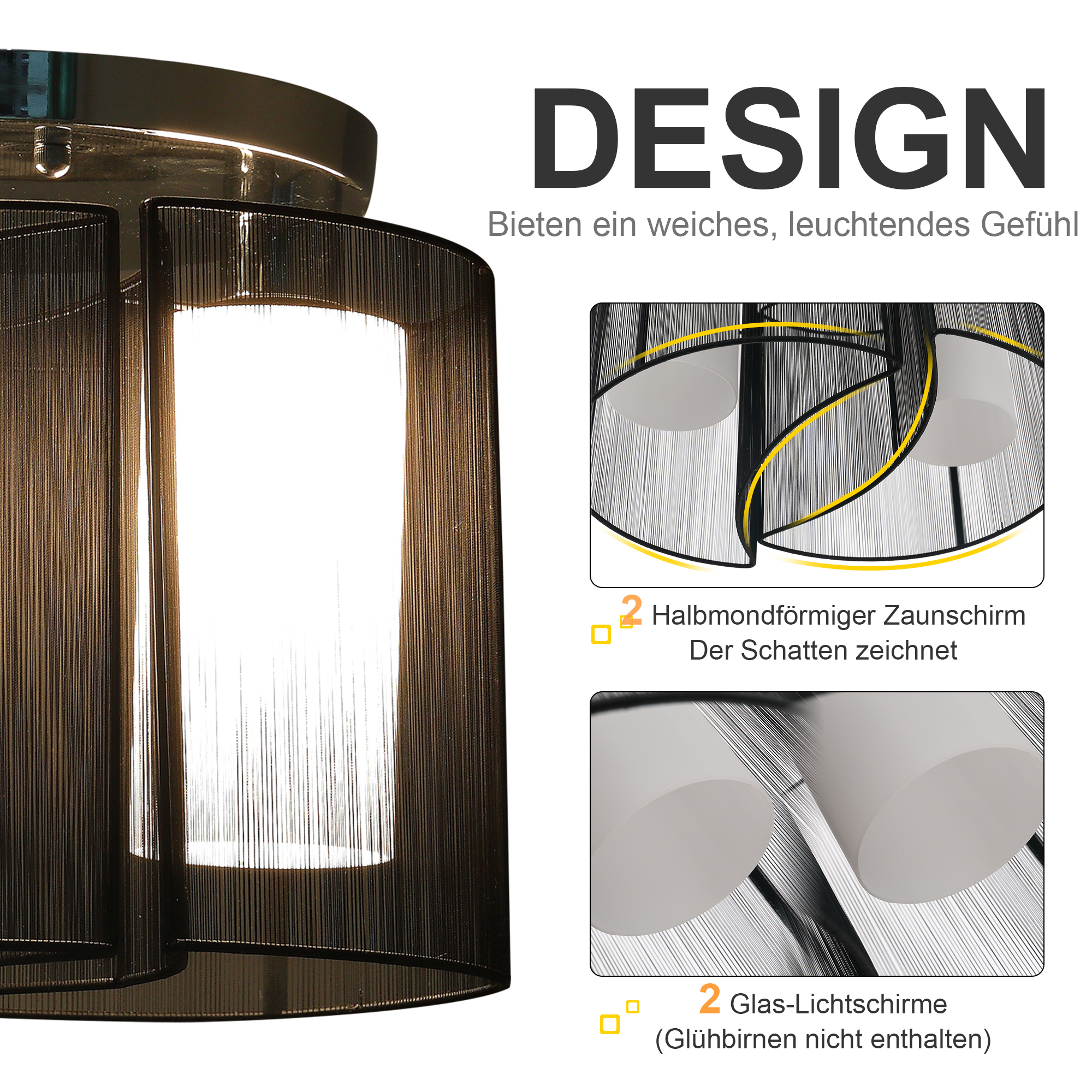 Deckenlampe Deckenleuchte 2-Flammig E27 Badlampe Modern Küchenlampe Lampe für Schlafzimmer, Badezimmer, Küche, Wohnzimmer Weiß Ø47,5 x 33 cm (Ohne Glühbirnen)