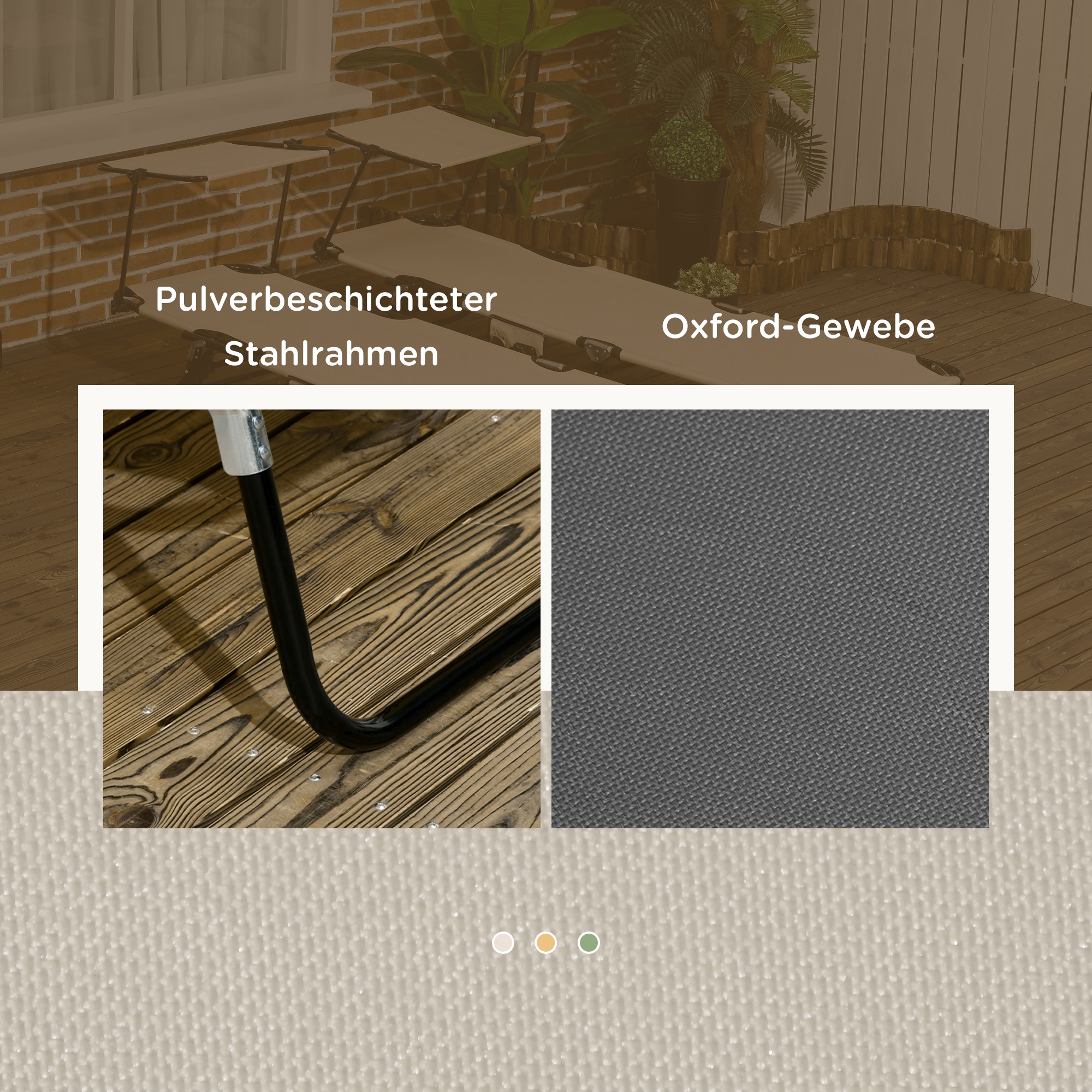 2er Set Sonnenliege klappbar Gartenliege mit Sonnendach 5-Fach höhenverstellbarer Rückenlehne Dunkelgrau