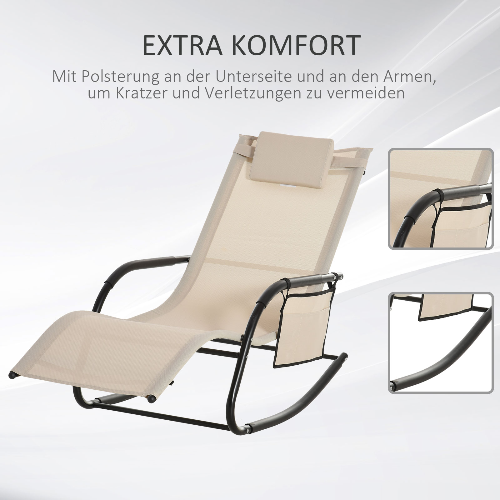 Schaukelstuhl Schwingsessel Gartenstuh Schaukelliege Metall Mesh Beige 150 x 62 x 88 cm