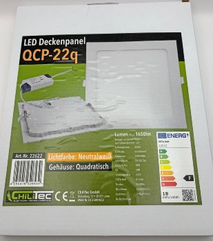 LED Licht-Panel "QCP-22Q", 22,5x22,5cm, 230V, 18W, 1650 Lumen,4200K /neutralweiß
