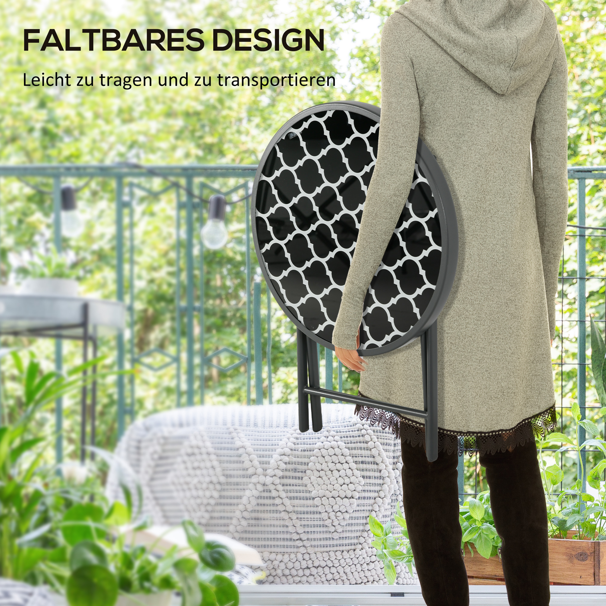 Gartentisch Klapptisch Garten-Klapptisch, rund, wetterbeständig, klappbar,  Ø45 x 50 cm, Schwarz