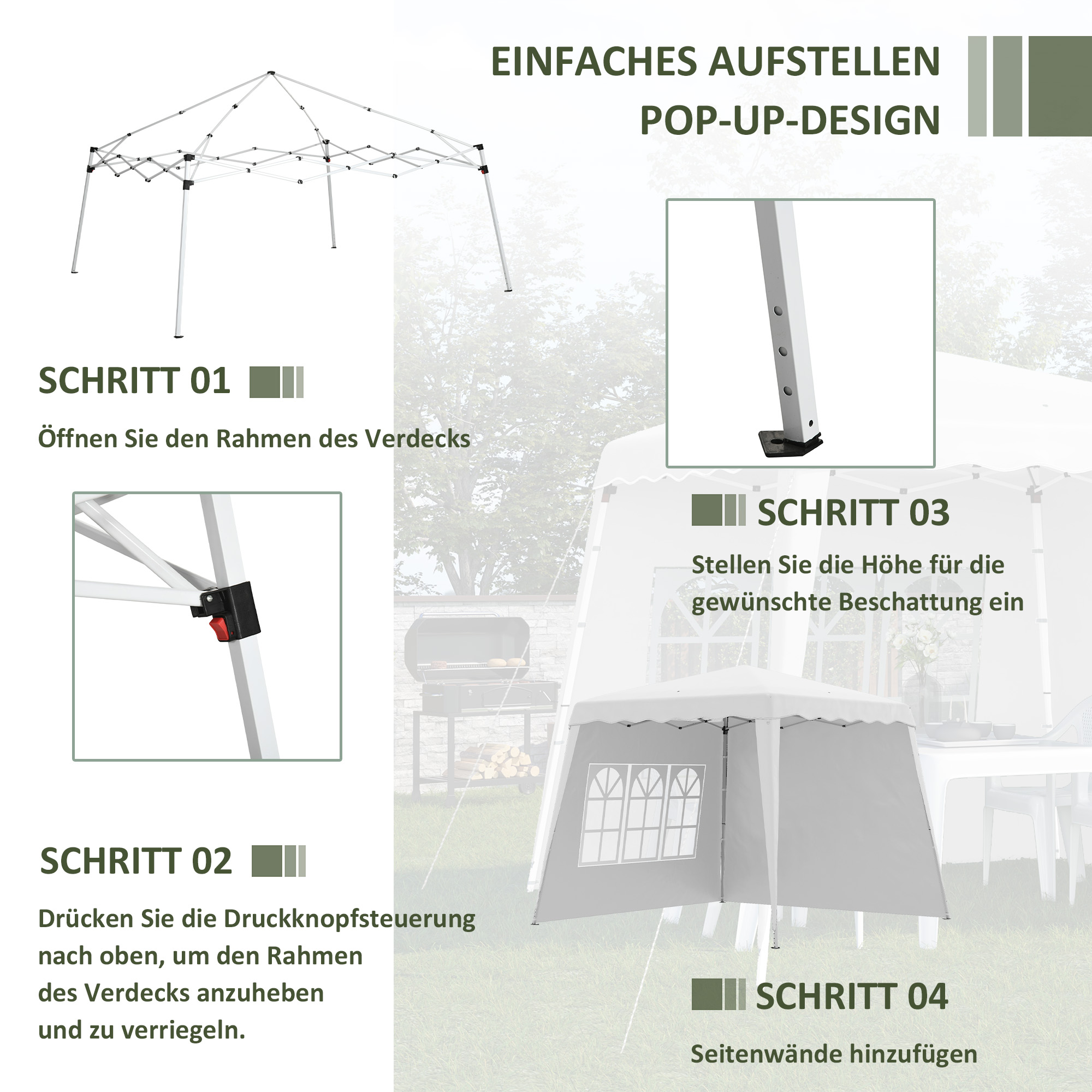 Pop Up Pavillion Faltpavillion, inkl, Fernstern, wetterbeständig, 240 x 240 x 250 cm, Weiß
