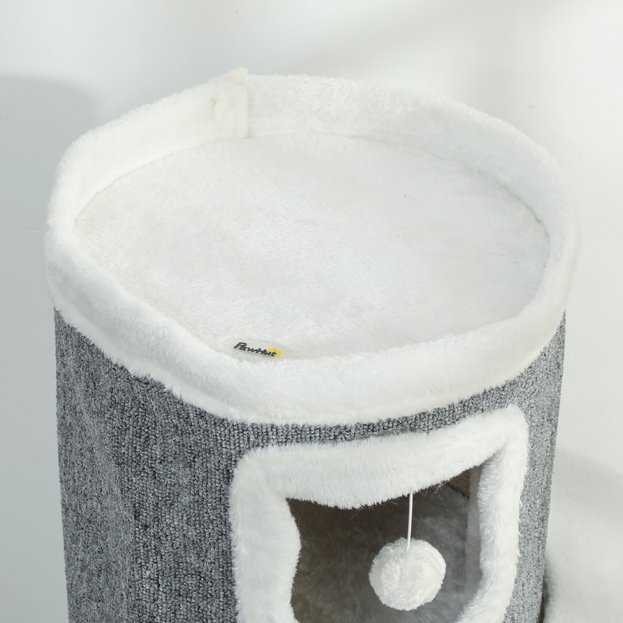 101 cm Katzenturm, 3 Ebenen, 3 Schlafhöhlen, Spielbälle, Kratzpfosten, Sisal, Spanplatte, Grau