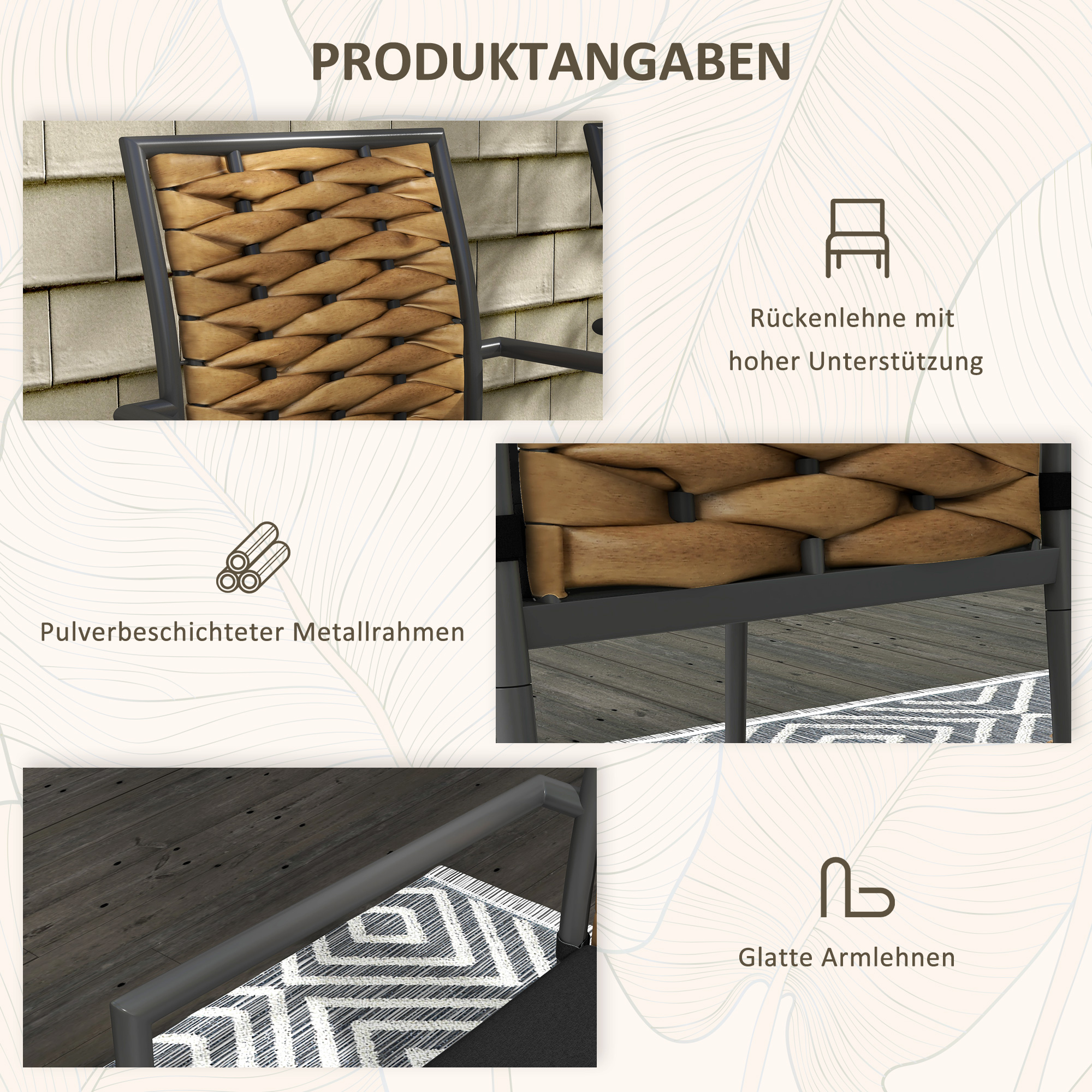 Gartenstühle Outdoor-Stühle Terrassenstühle, wetterbeständig, modernes Design, 57 x 58 x 87cm, Braun+Schwarz+Grau