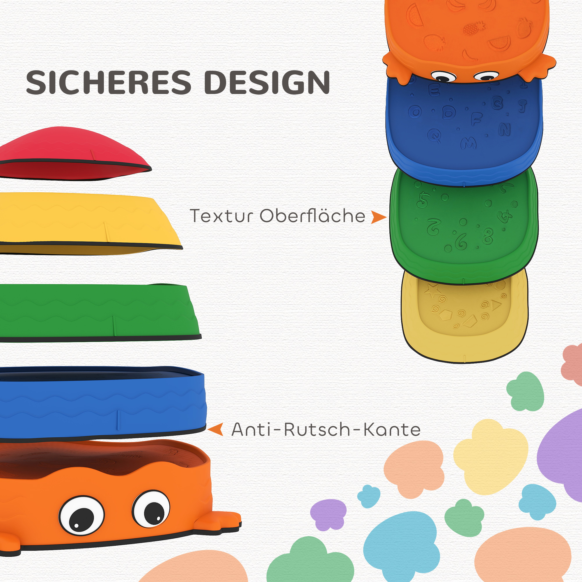 5er-Set Trittsteine zum Balancieren, stapelbar, Froschform, Kunststoff, Bunt