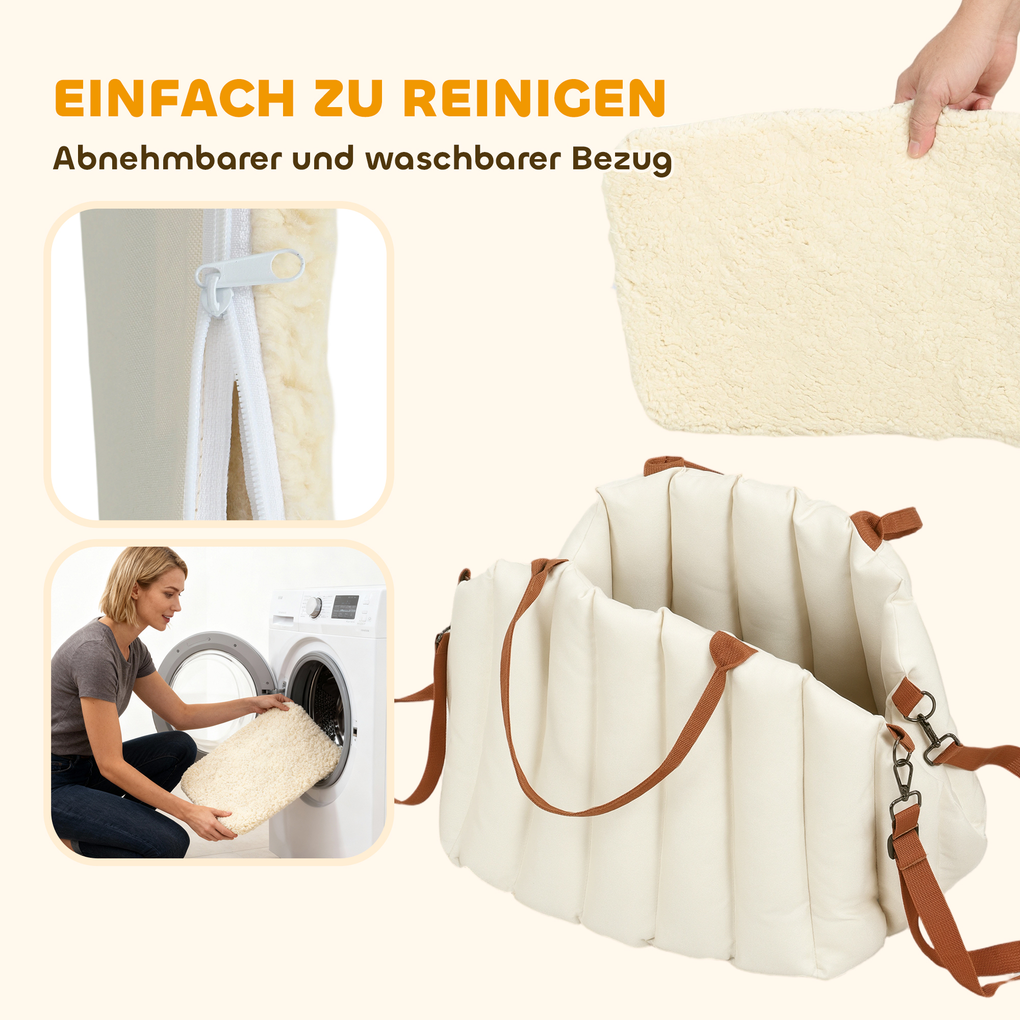 Hundetasche Hundetragetasche für Hunde unter 5 kg, 2 Gurte, Oxford-Stoff, Kissen, Leine, Cremeweiß