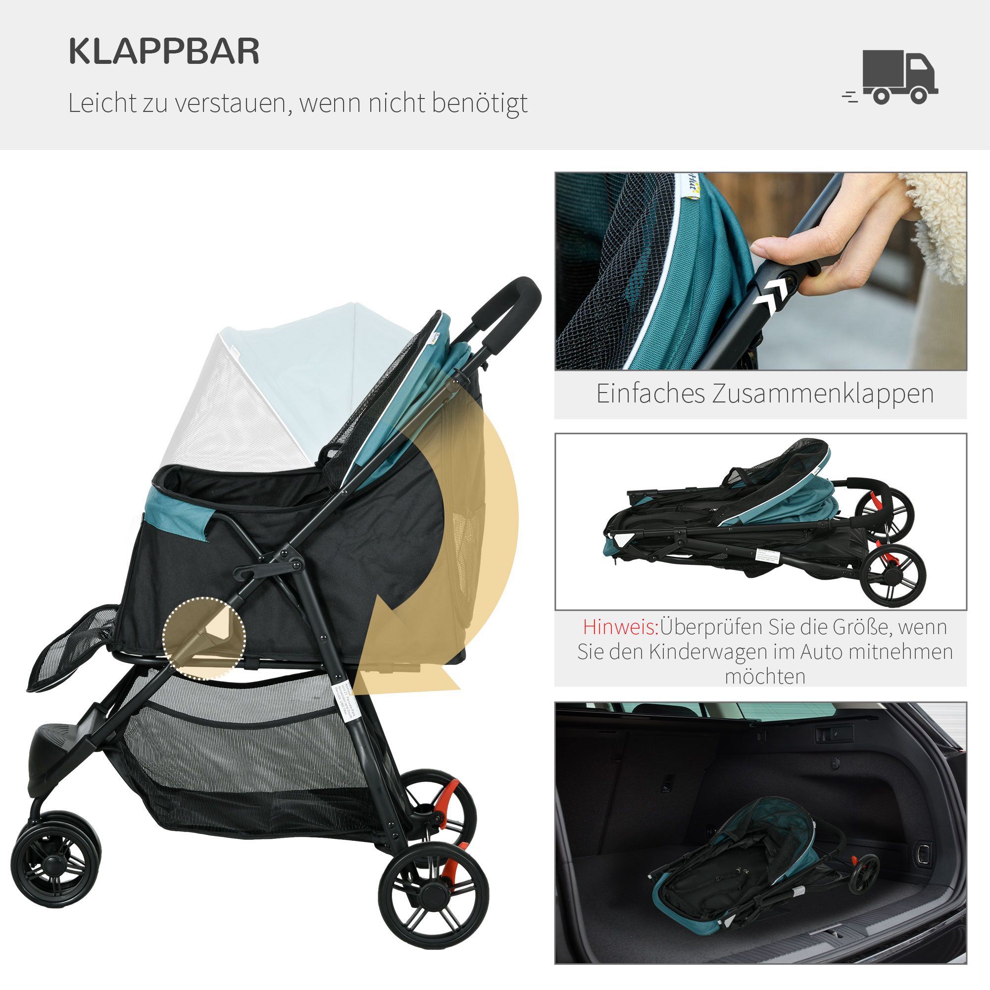 Haustierbuggy Hundebuggy bis 10kg klappbar Sicherheitsleine Handgriff Regenschutz Aufbewahrungskorb Blau + Schwarz