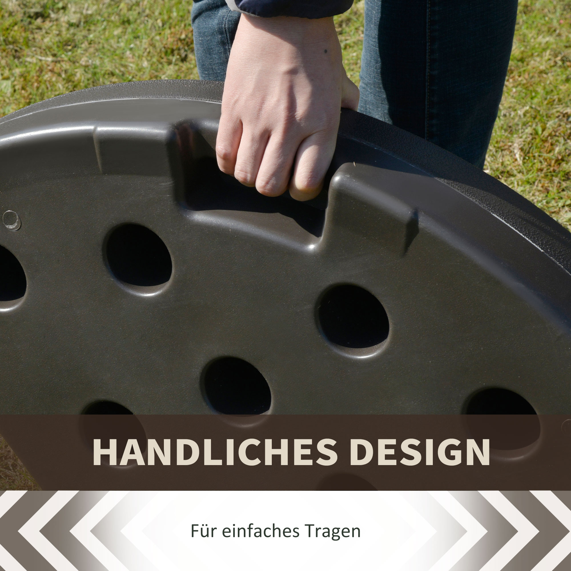 Sonnenschirmständer 4-teilig, Schirmgewicht, Schirmständer, Bodenkreuz befüllbar mit Sand/Wasser bis 25/17 kg, Gewichte Sonnenschirmfuß HDPE Kaffee