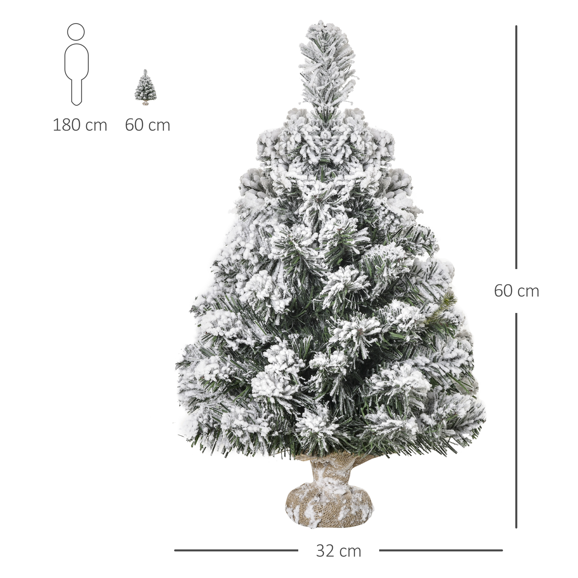 Mini Künstlicher Weihnachtsbaum 60 cm Tannenbaum künstlich mit Schnee, 67 Spitzen Zementbasis für drinnen Büro