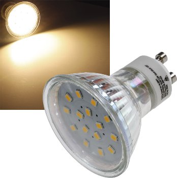 LED Strahler GU10 "H10 SMD" 15 SMD LEDs, 3000k, 50lm, 120°, 230V/0,8W, warmweiß LED Strahler GU10 "H10 SMD" 15 SMD LEDs, 3000k, 50lm, 120°, 230V/0,8W, warmweiß