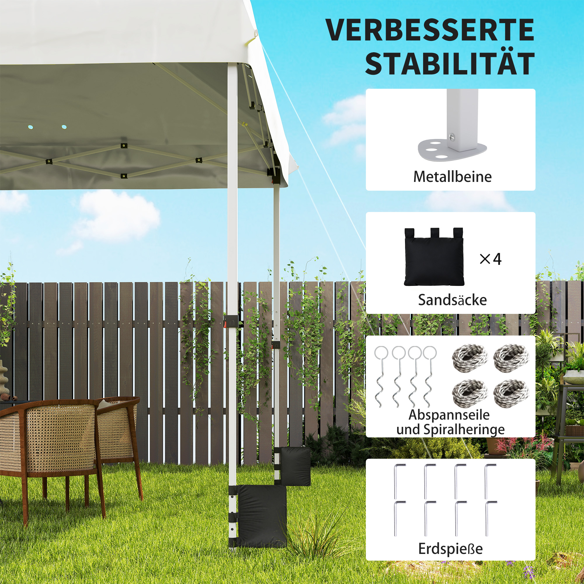 Pavillon 3 x 3 m Wasserdicht Stabil Winterfest Pop-up Faltpavillon, UV 50+ mit Tasche Sandsäcke