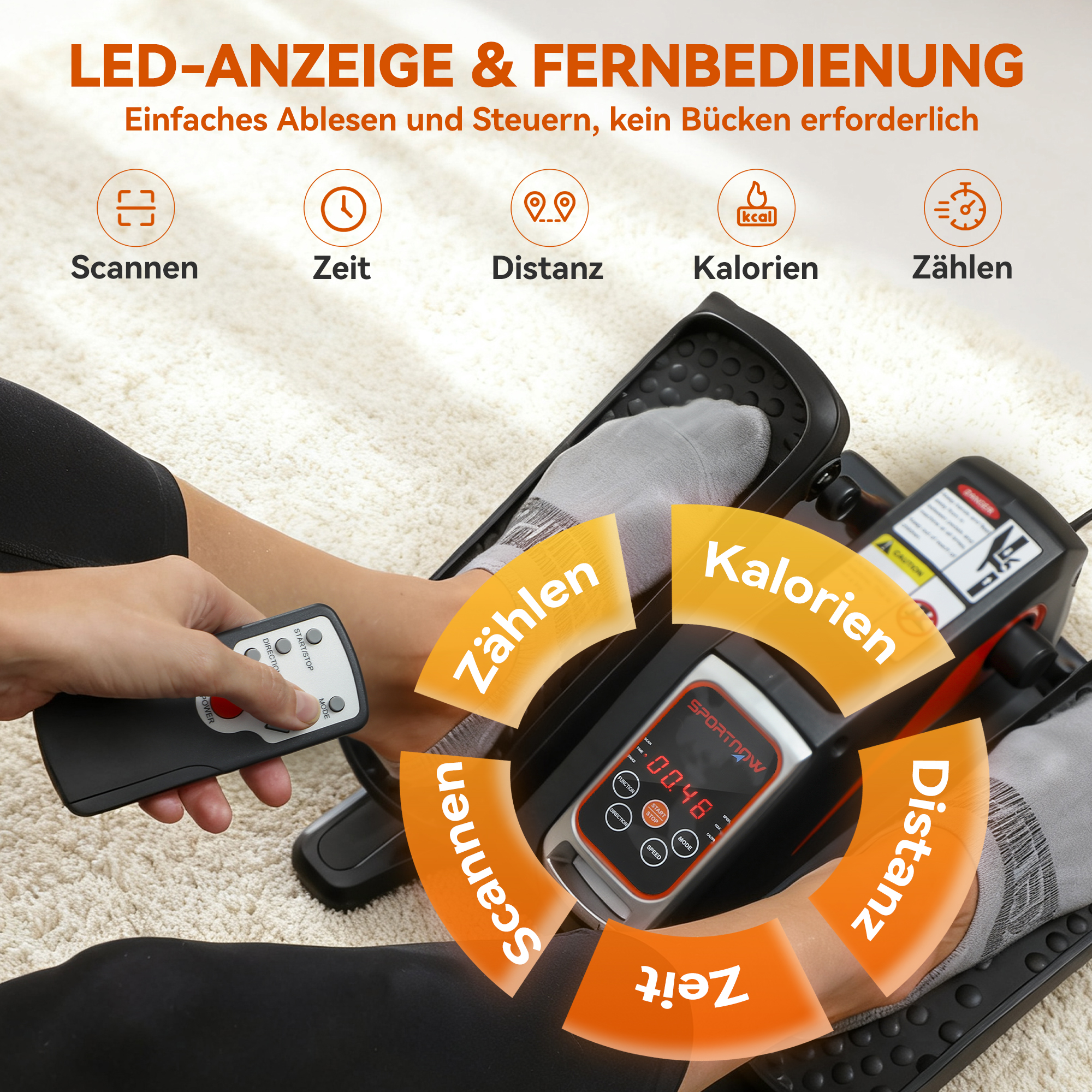Elektrischer Ellipsentrainer, Pedalgerät mit 12 anpassbaren Geschwindigkeiten, tragbar, leicht, Fernbedienung, LED-Monitor, Stahl, Kunststoff, Schwarz