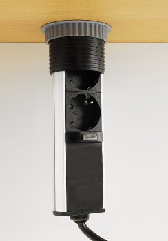 Schreibtisch-Einbausteckdose, rund Mini, versenkbar, Edelstahl, 3x Steckd,USB A+C