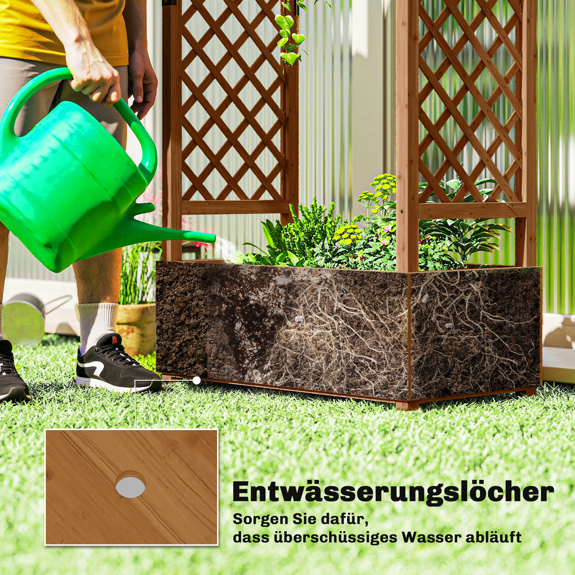 Hochbeet mit Rankengitter und Dach, für Blumen, Obst, Gemüse, Kräuter, 110 x 44 x 181 cm, Holz, Orange