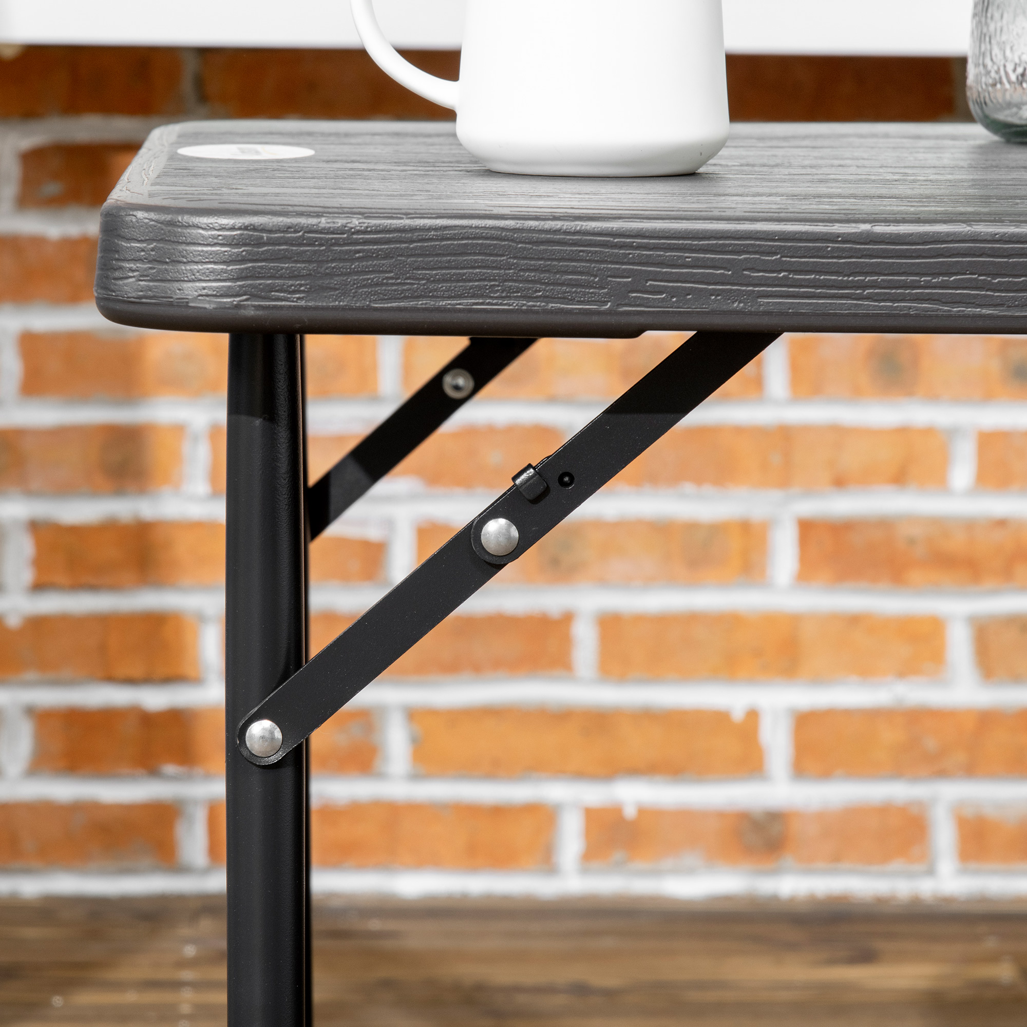 Outdoortisch, Gartentisch, für 4 Pers,, klappbar, höhenverstellbar, Holzoptik, grau+schwarz, 118 x 60 x 74 cm